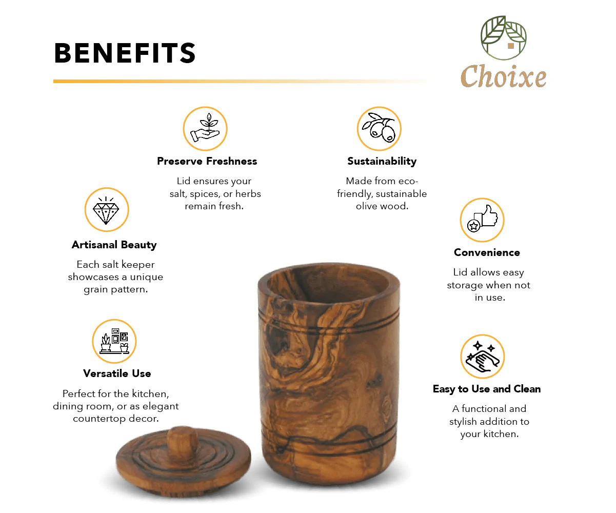 Olive Wood Spice Jar Salt Keeper w/Lid - Image 4