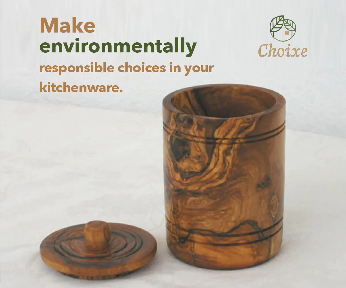 Olive Wood Spice Jar Salt Keeper w/Lid - Image 5