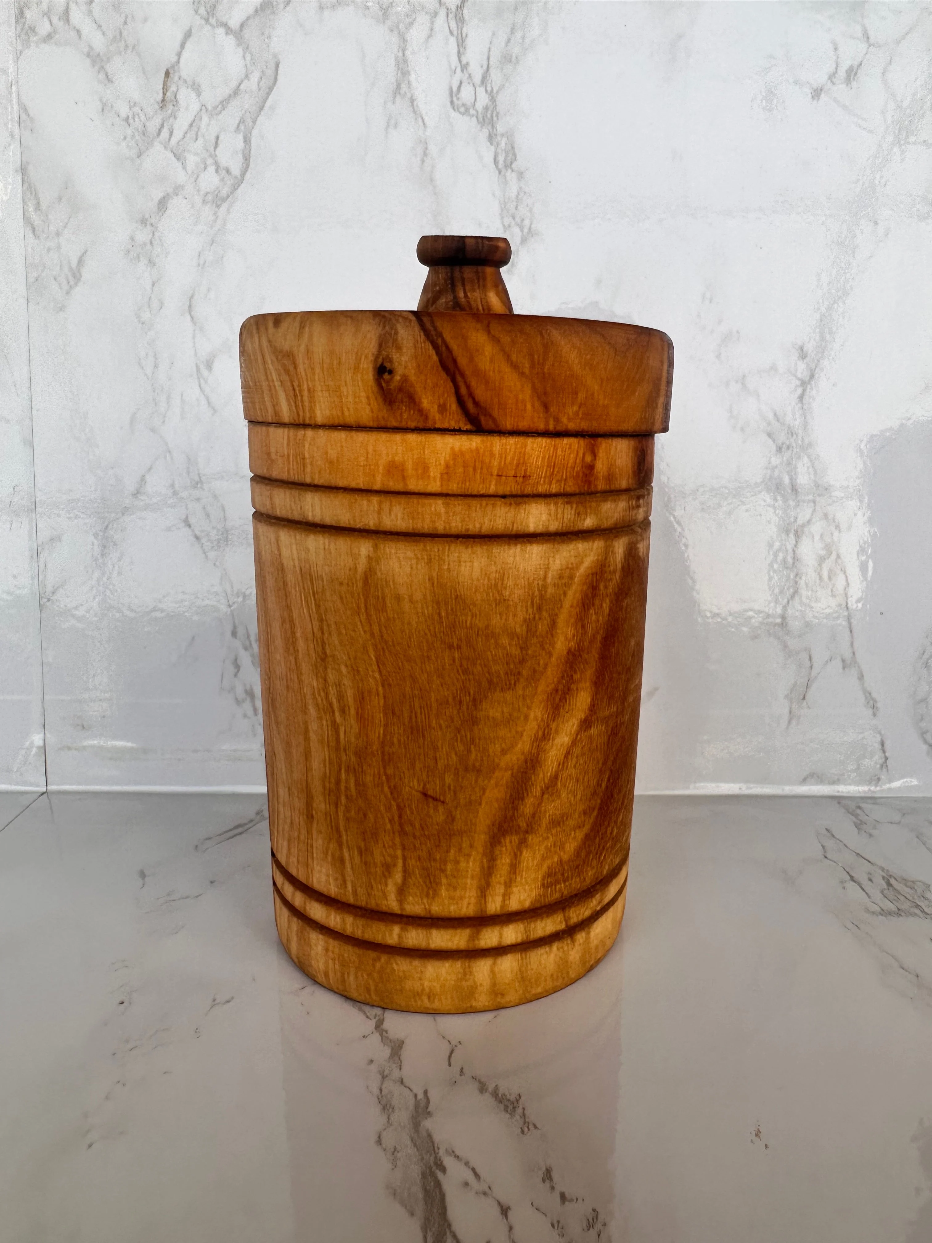 Olive Wood Spice Jar Salt Keeper w/Lid - Image 6