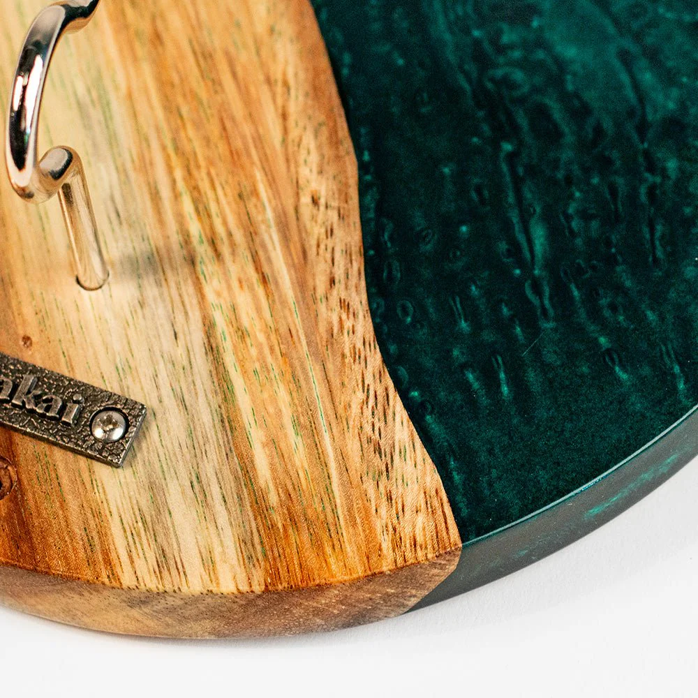 One of a Kind Green Pearl Epoxy Resin Live-Edge Wood Hook and Ring Toss Game - Image 4