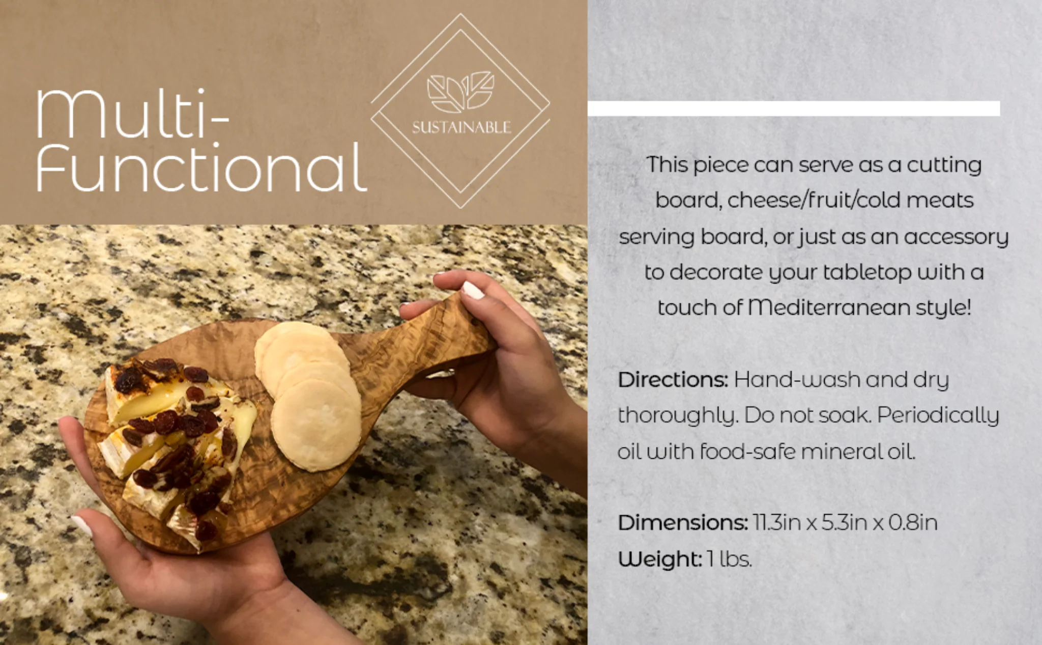 Original Olive Wood Cutting Board with Handle - Image 7