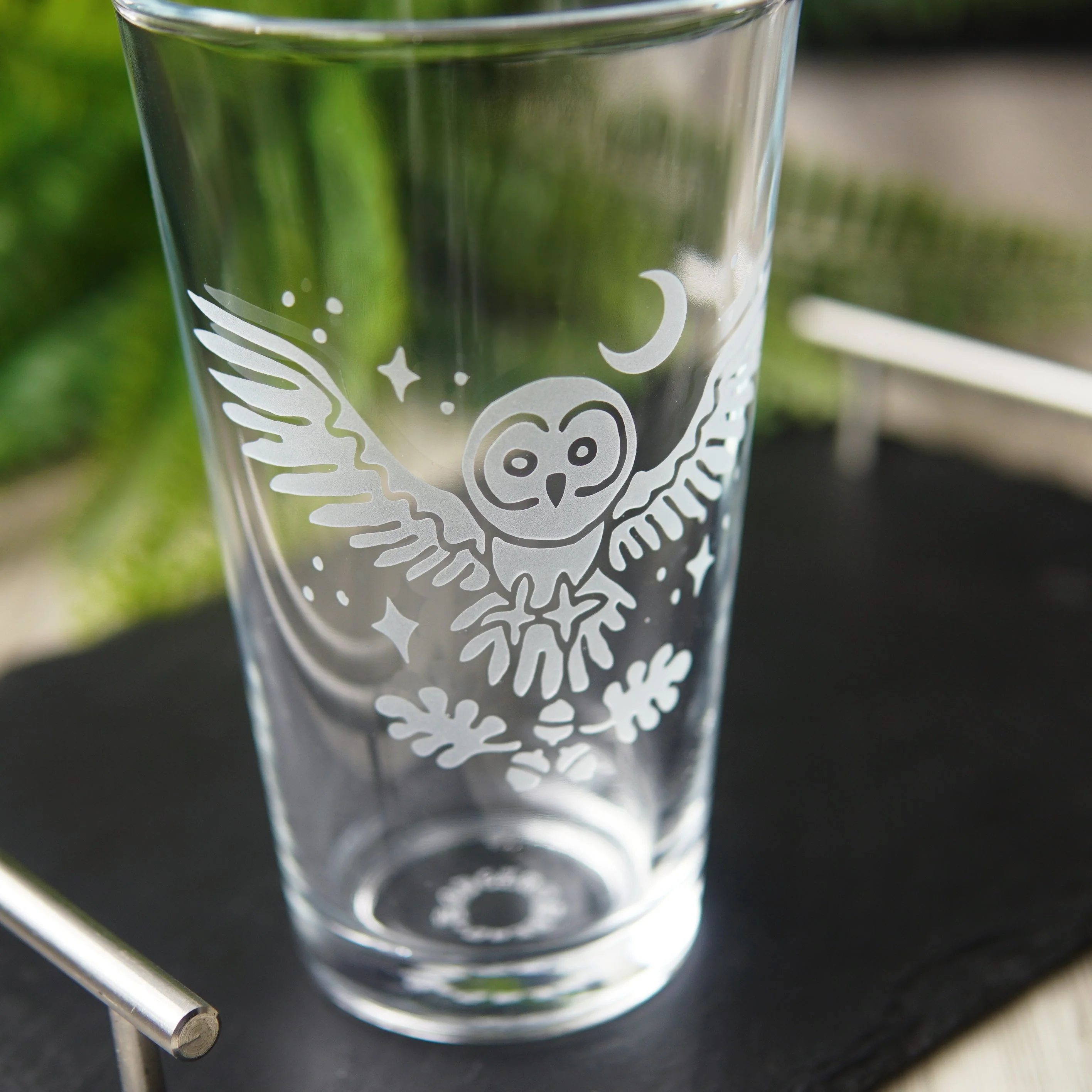 Owl + Oak Pint Glass - etched glassware - Image 5