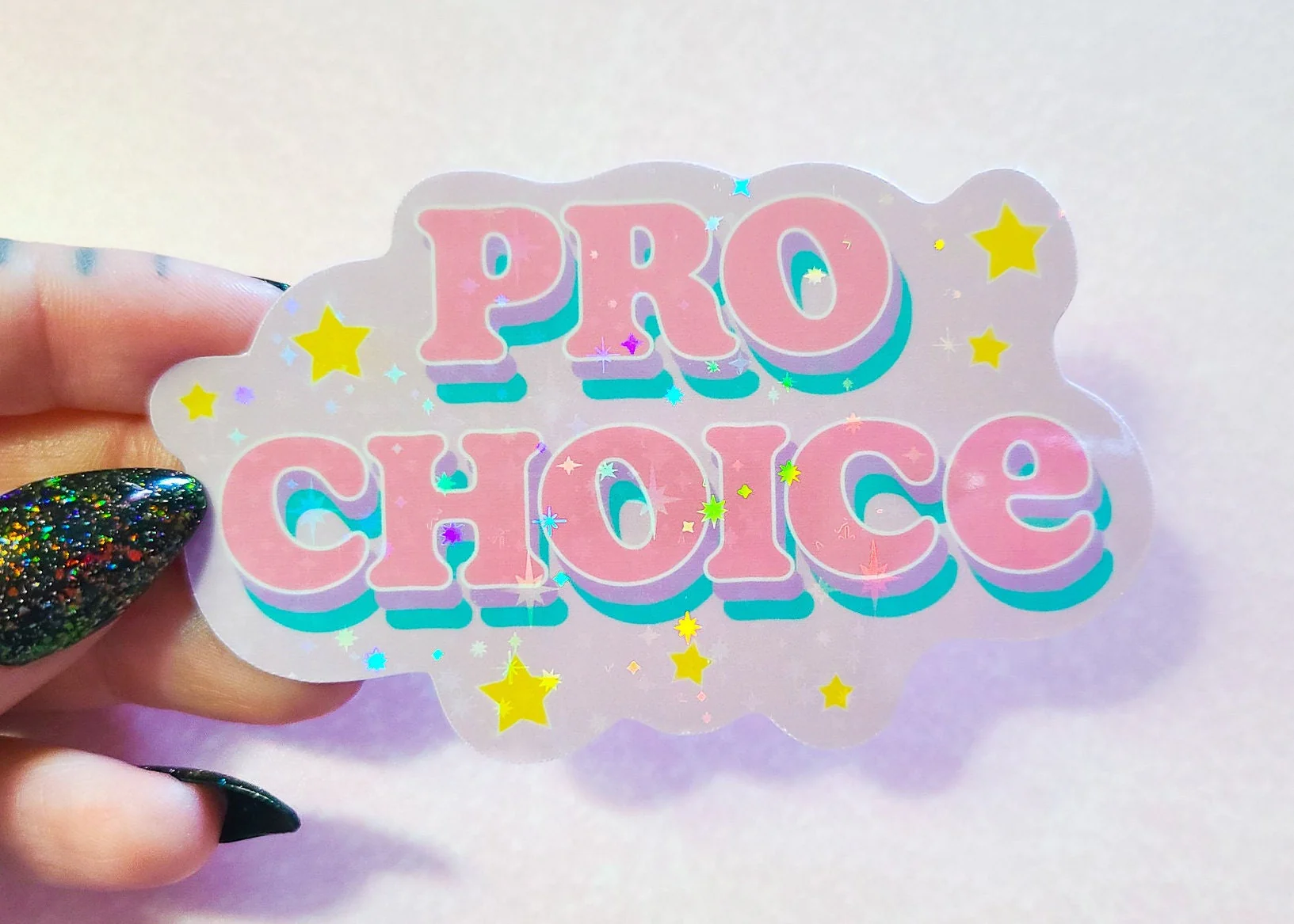Pastel Cloud Pro Choice Holographic Sticker, 3.5 x 2 in. - Image 3