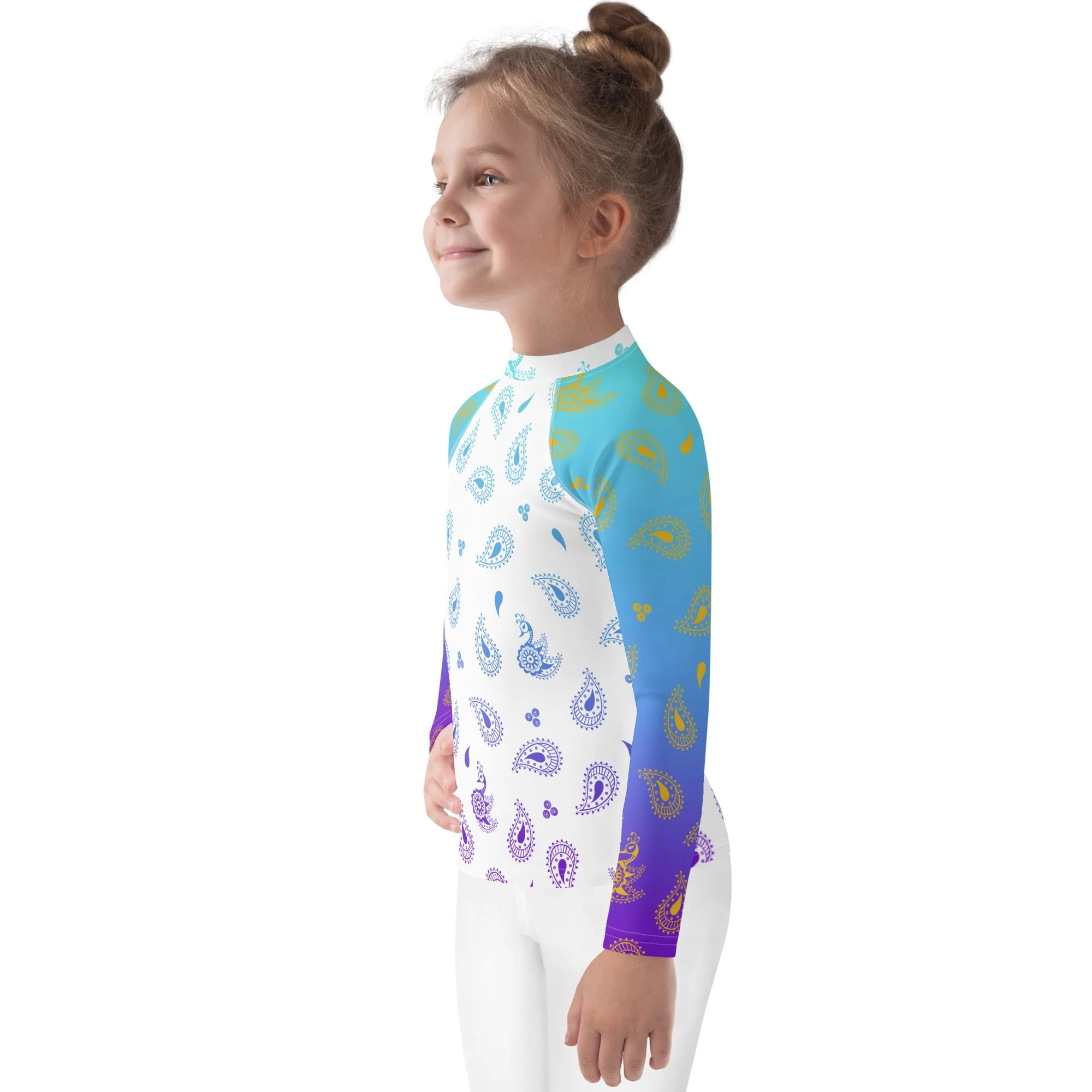 Peacock Henna Kids' Rash Guard – Elegance Meets Sun Protection - Image 3