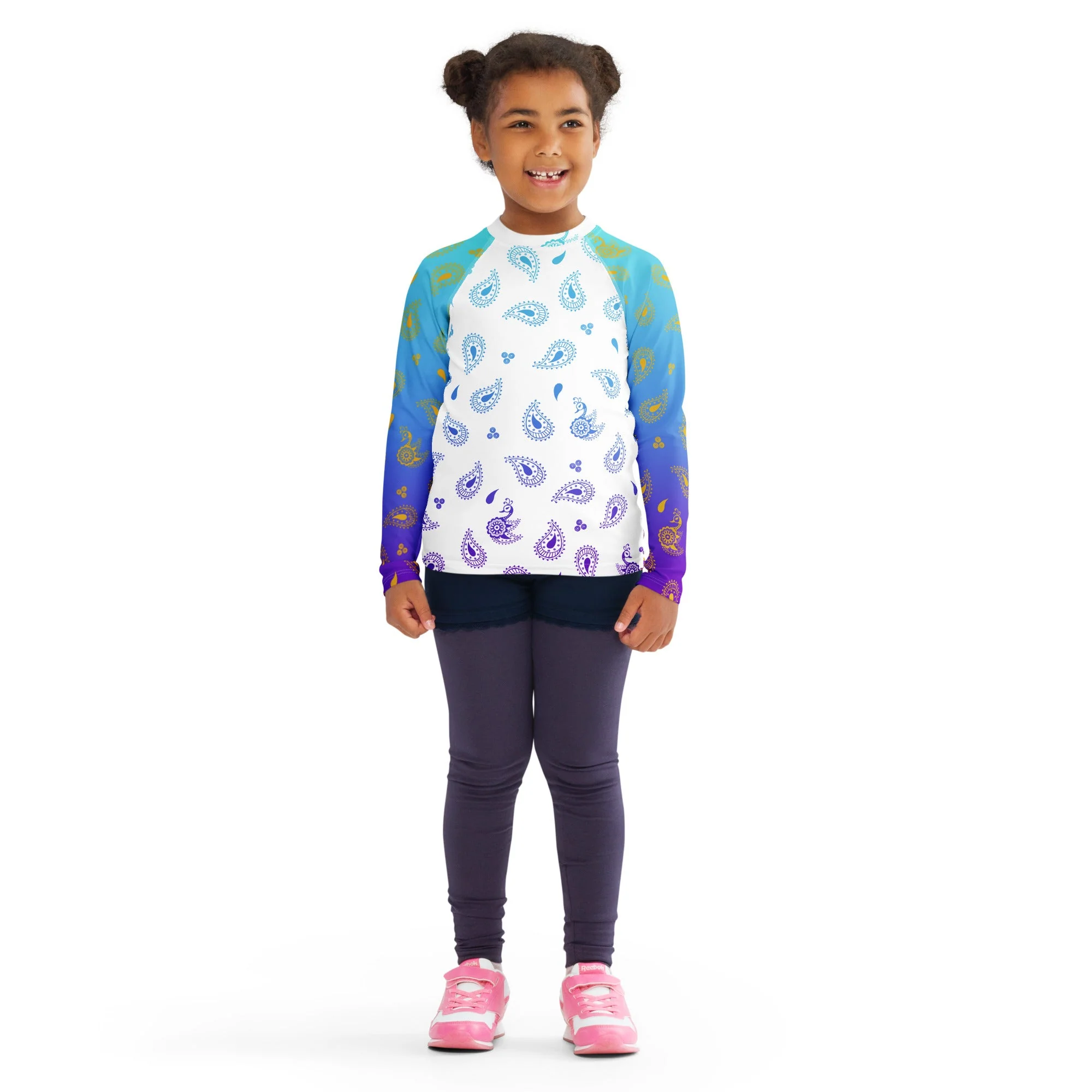 Peacock Henna Kids' Rash Guard – Elegance Meets Sun Protection - Image 4