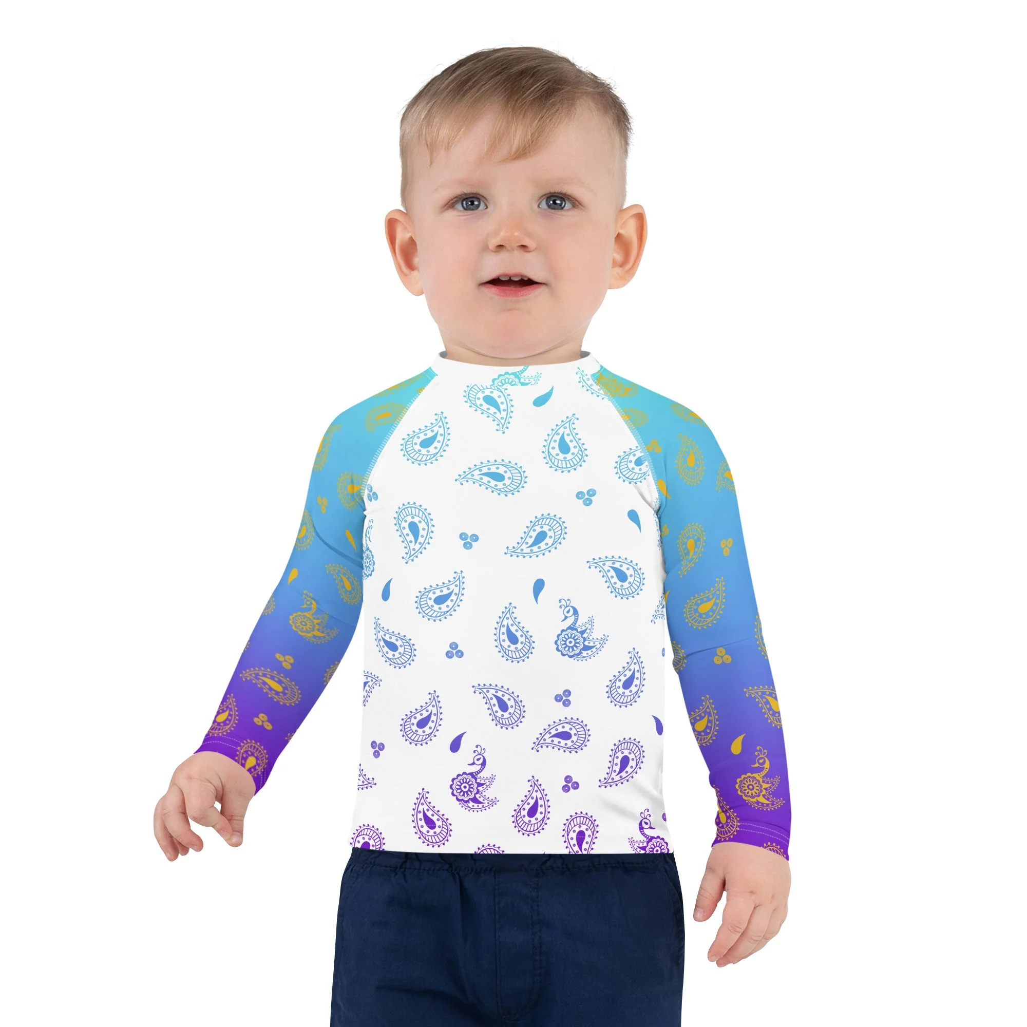 Peacock Henna Kids' Rash Guard – Elegance Meets Sun Protection - Image 5