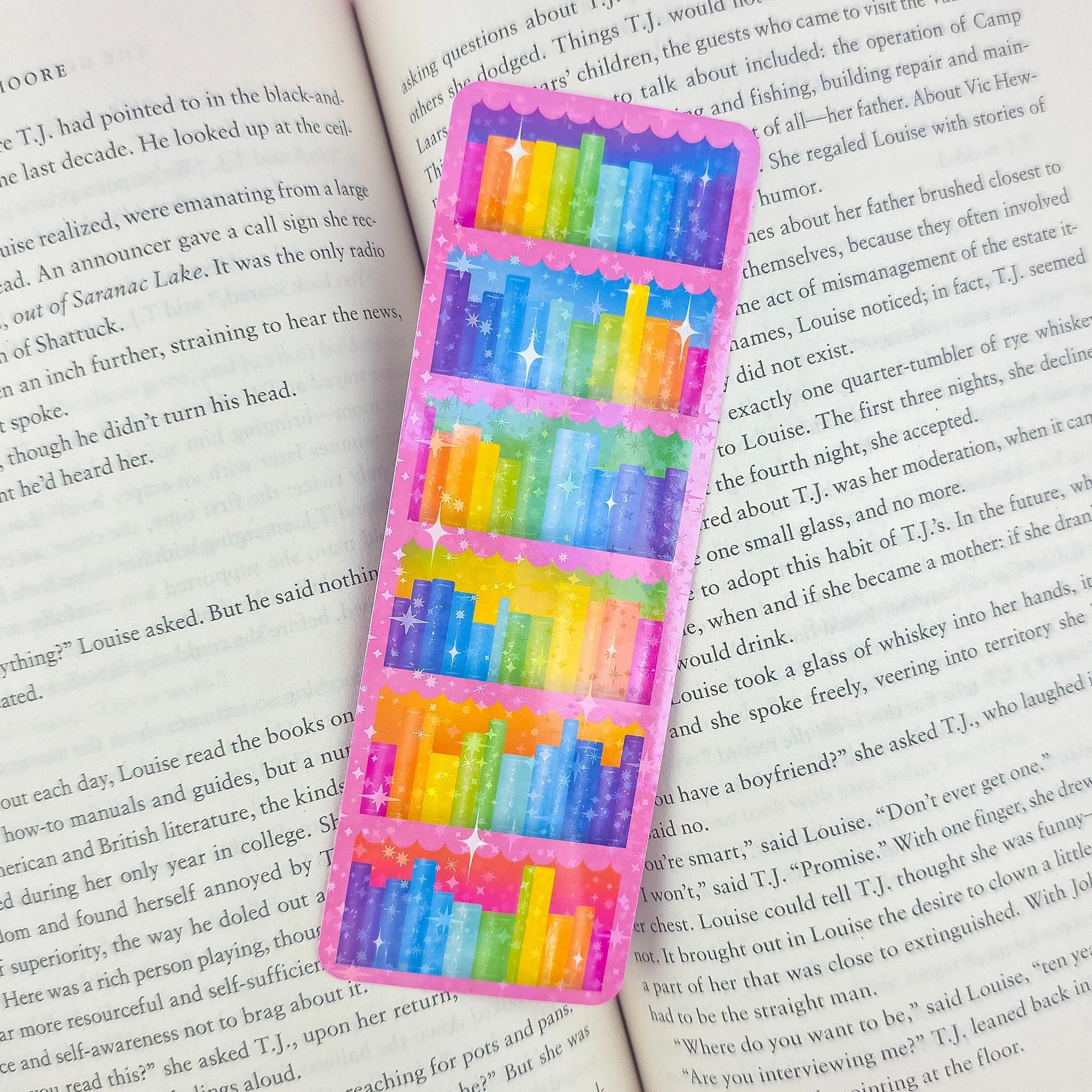 Pink Bookcase Holographic Bookmark – Rainbow Bookshelf Design, Book Lover Gift - Image 5