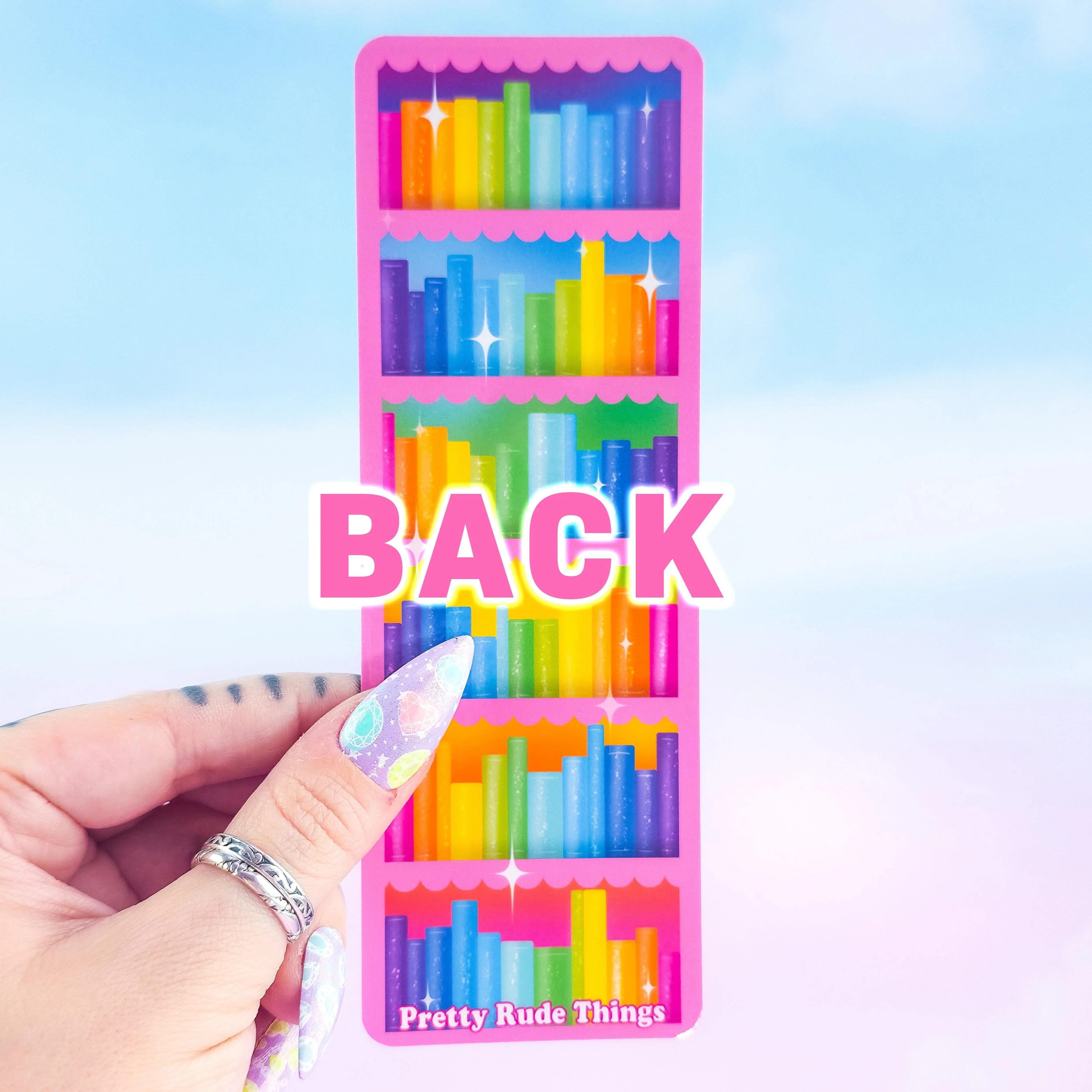 Pink Bookcase Holographic Bookmark – Rainbow Bookshelf Design, Book Lover Gift - Image 6