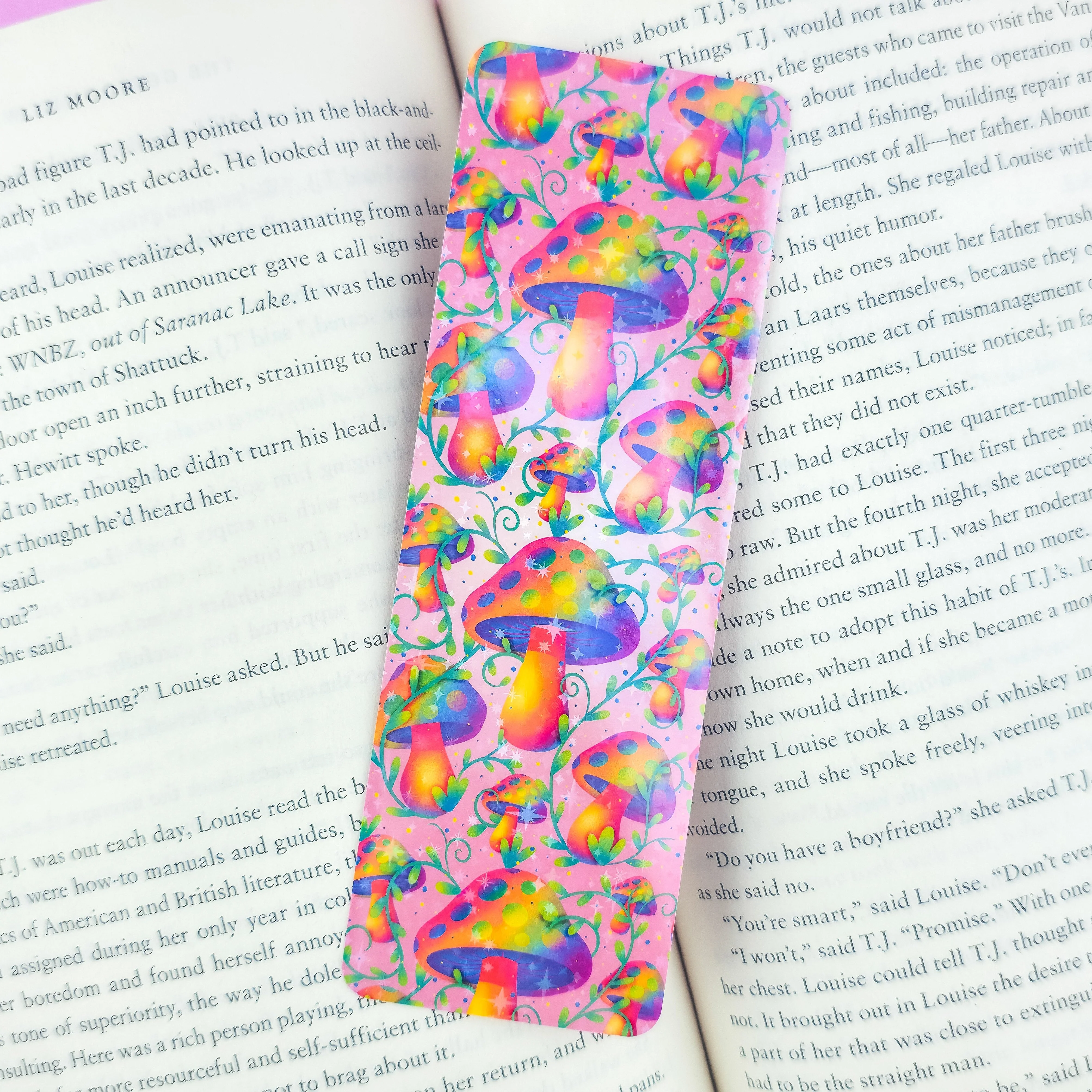 Pink Mushroom Bookmark – Holographic Handmade Bookmark with Tassel Option - Image 5