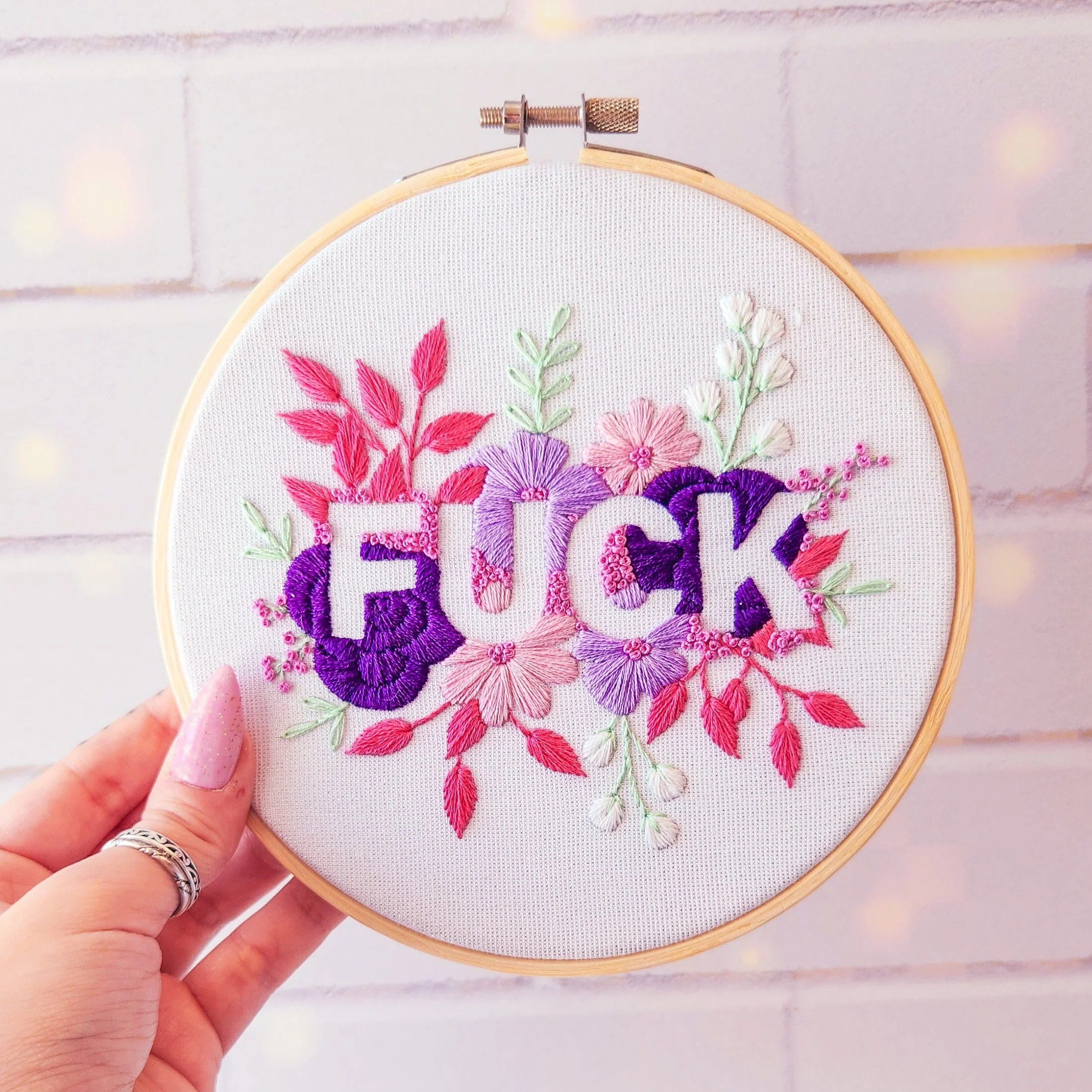Pink Negative Space FUCK Embroidery Kit - Beginner Friendly - Image 2