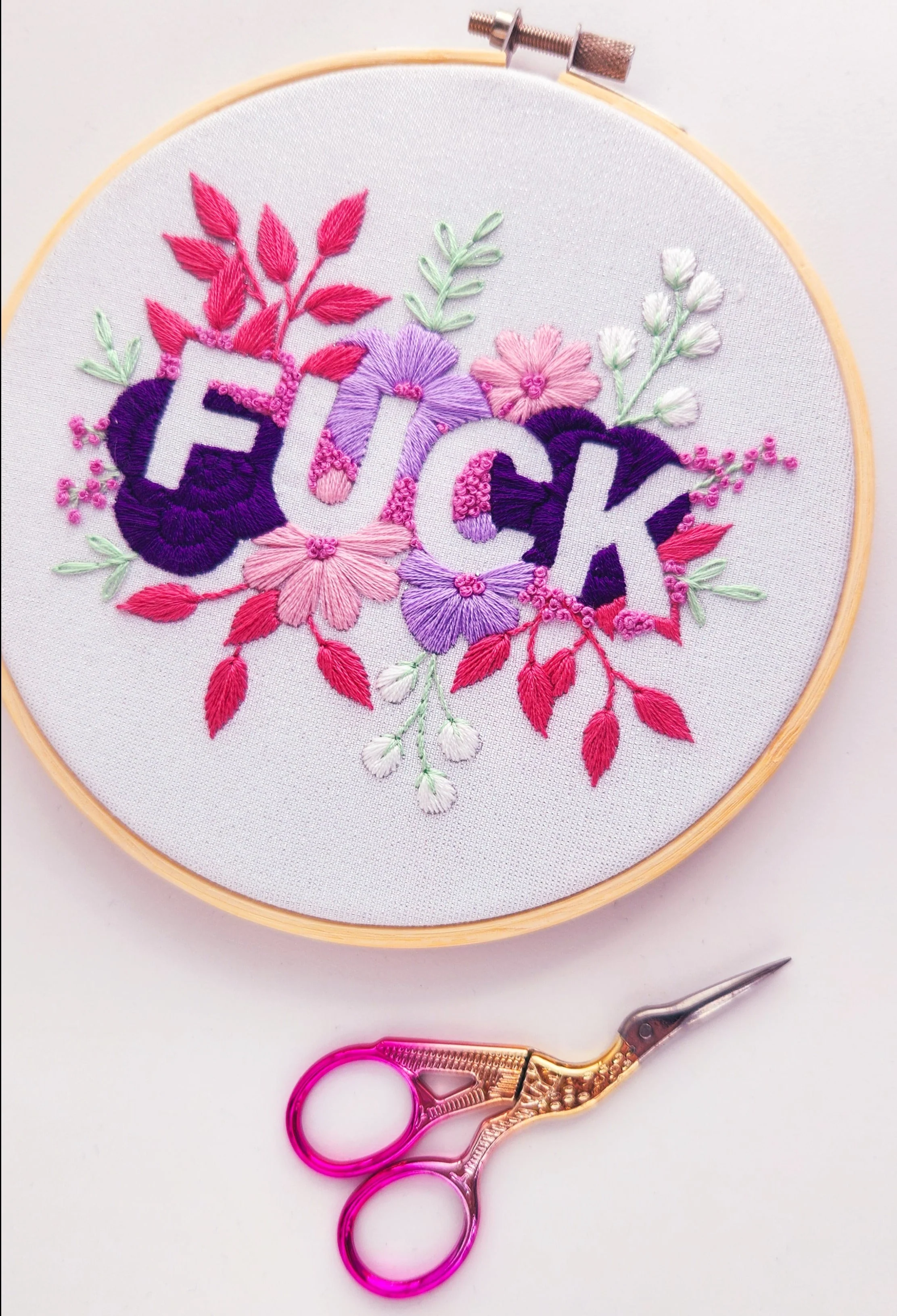 Pink Negative Space FUCK Embroidery Kit - Beginner Friendly - Image 3