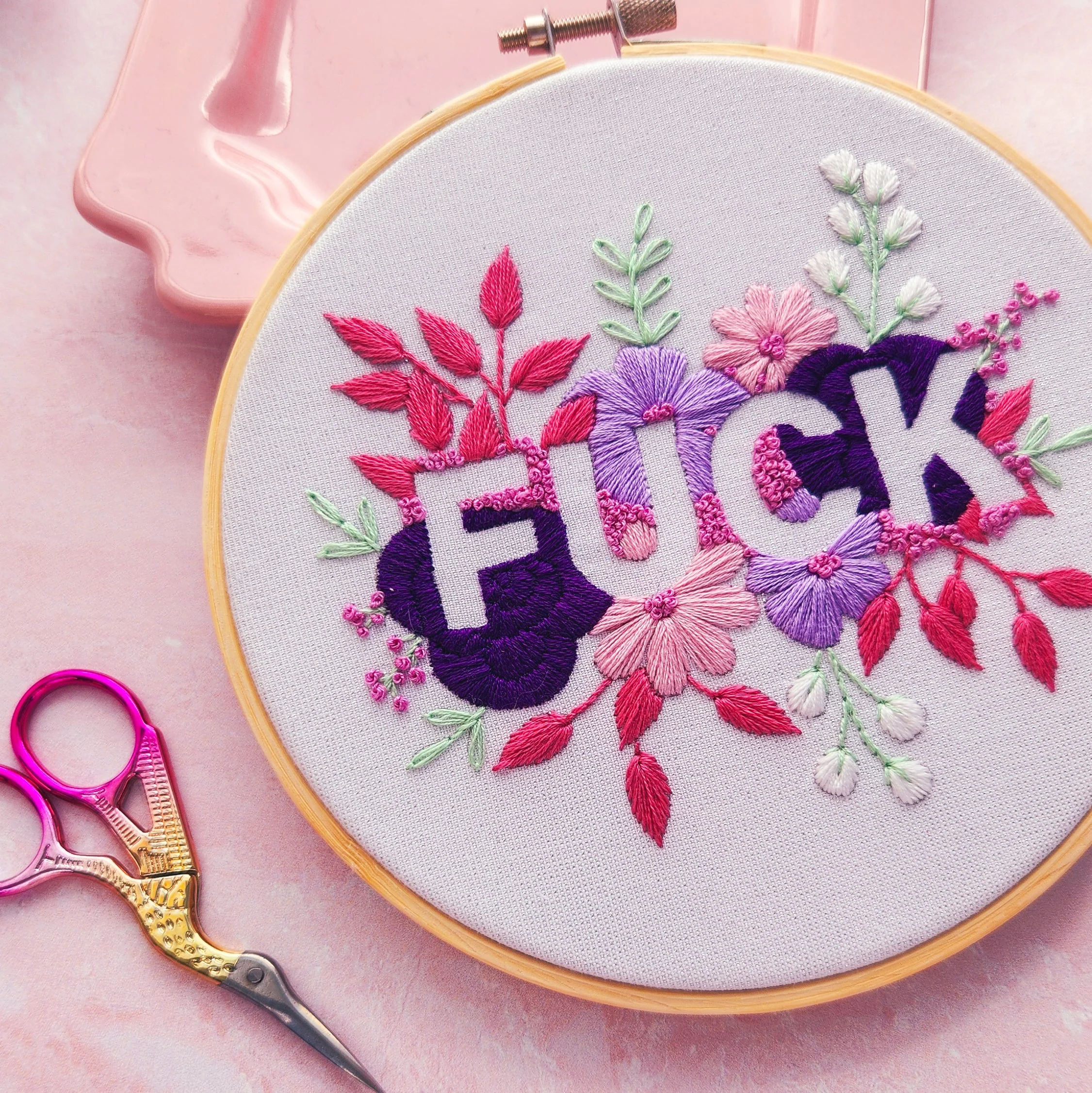 Pink Negative Space FUCK Embroidery Kit - Beginner Friendly - Image 4