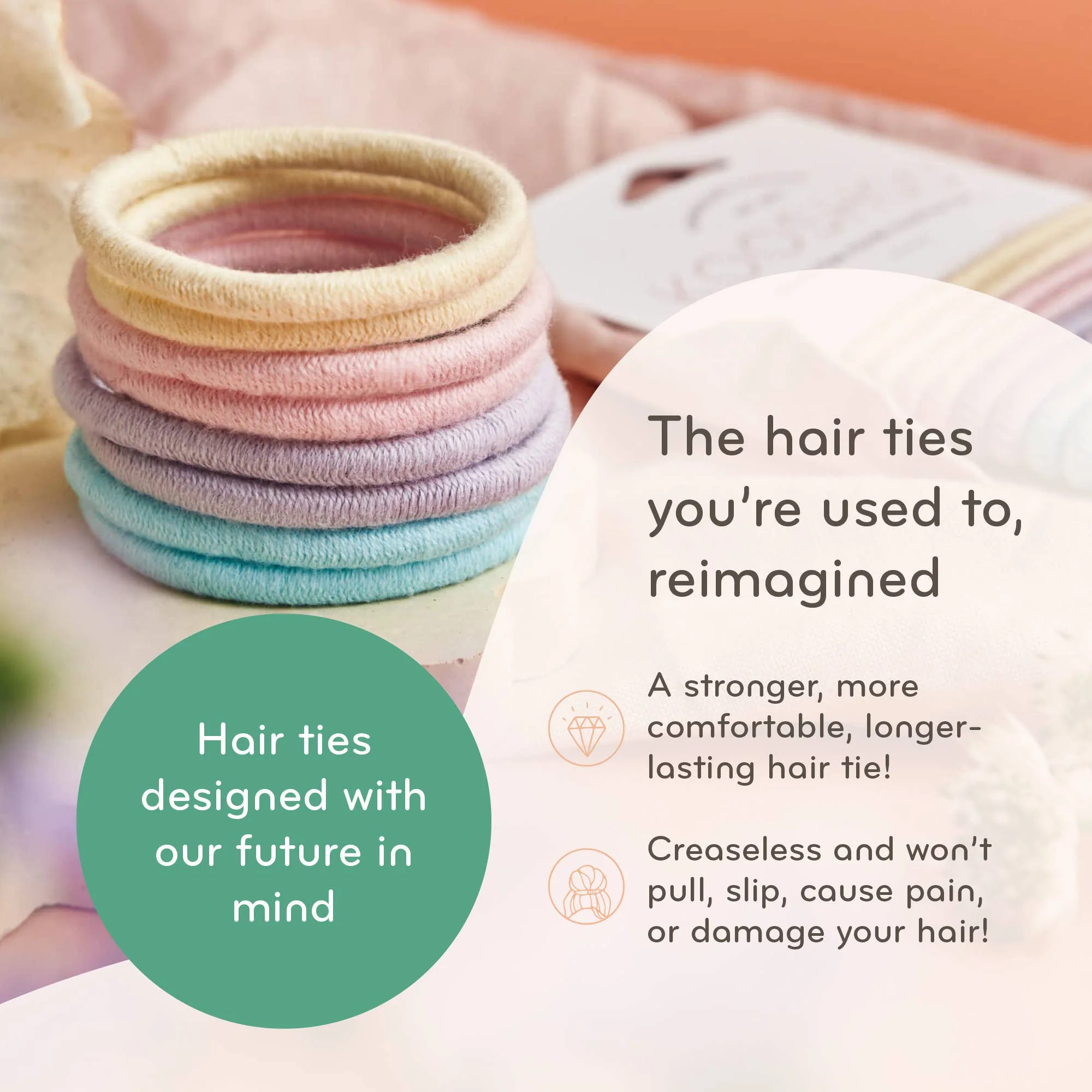 Plastic-free Round Hair Ties - Mondo 8-pack - Pastel Blooms - Image 2