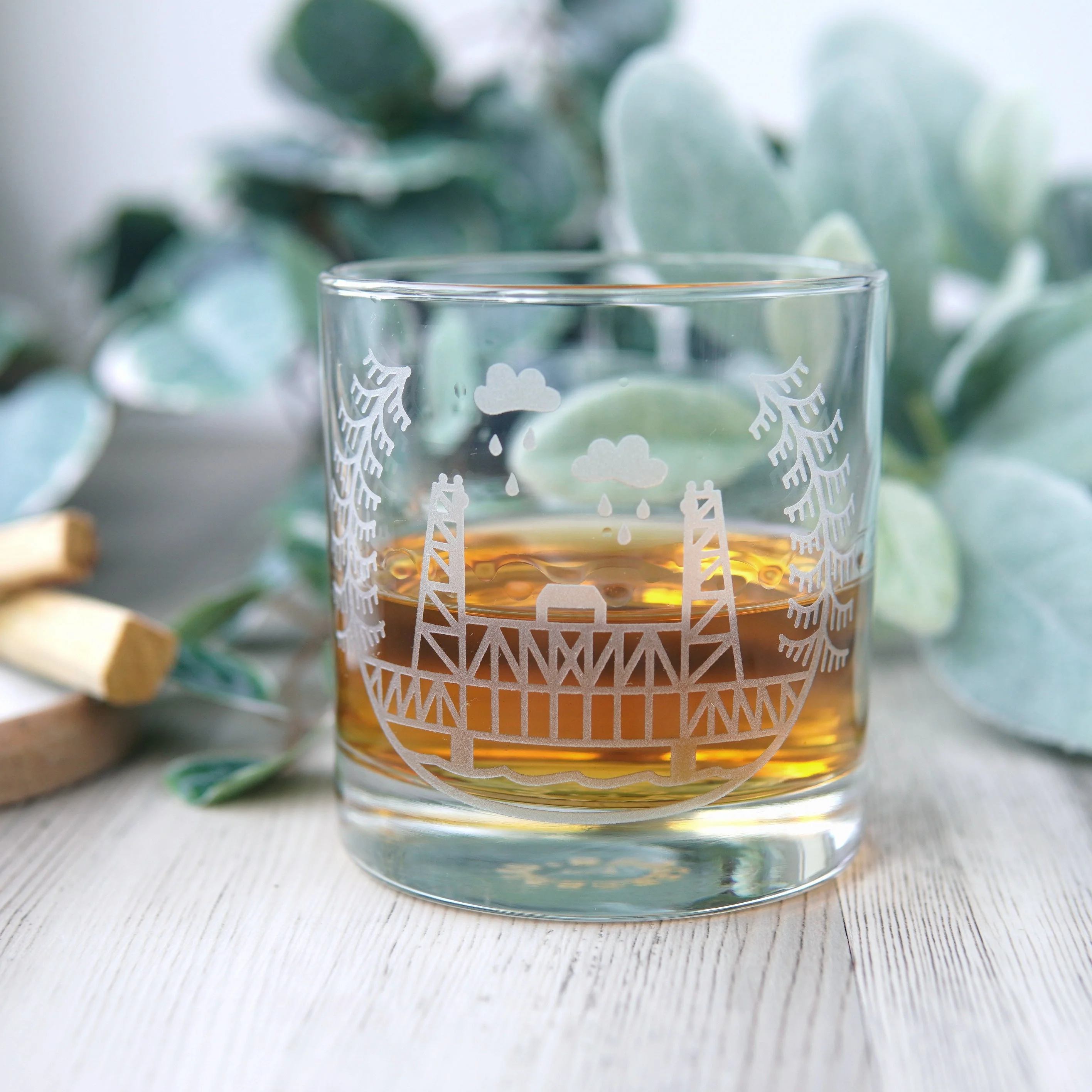 Portland Bridges Lowball Glass - etched cocktail glassware - Image 5