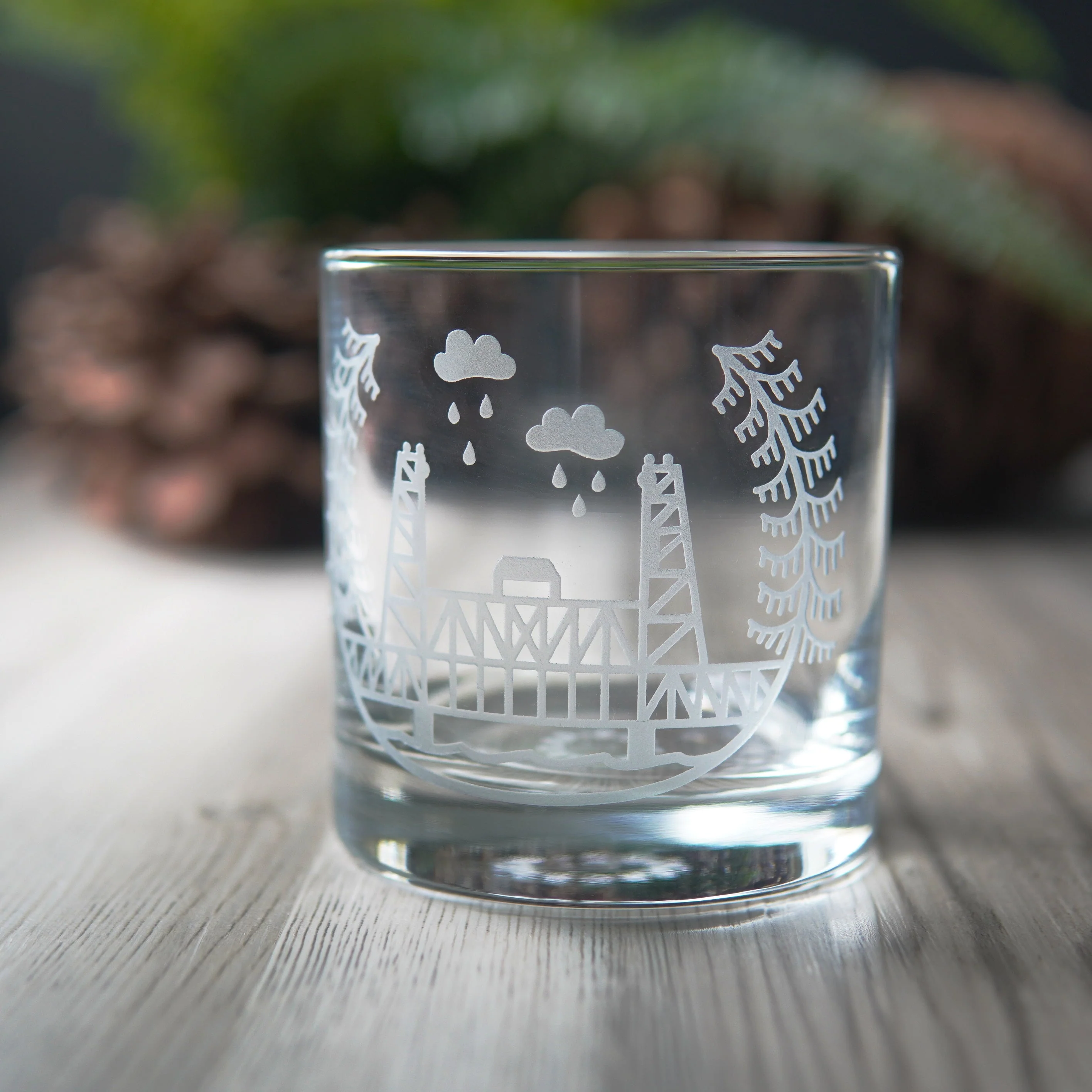 Portland Bridges Lowball Glass - etched cocktail glassware - Image 6