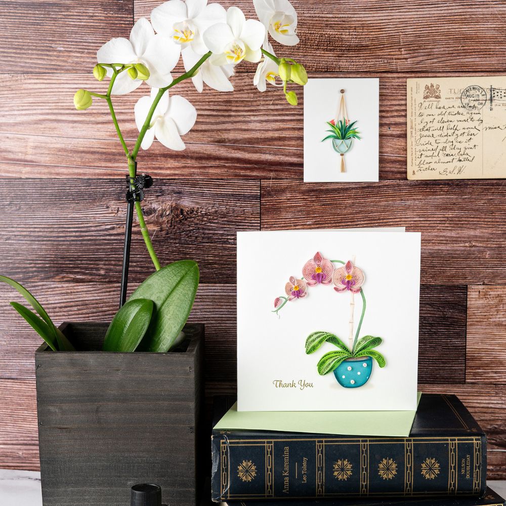 Potted Orchid Thank You Quilled Greeting Card - Image 2