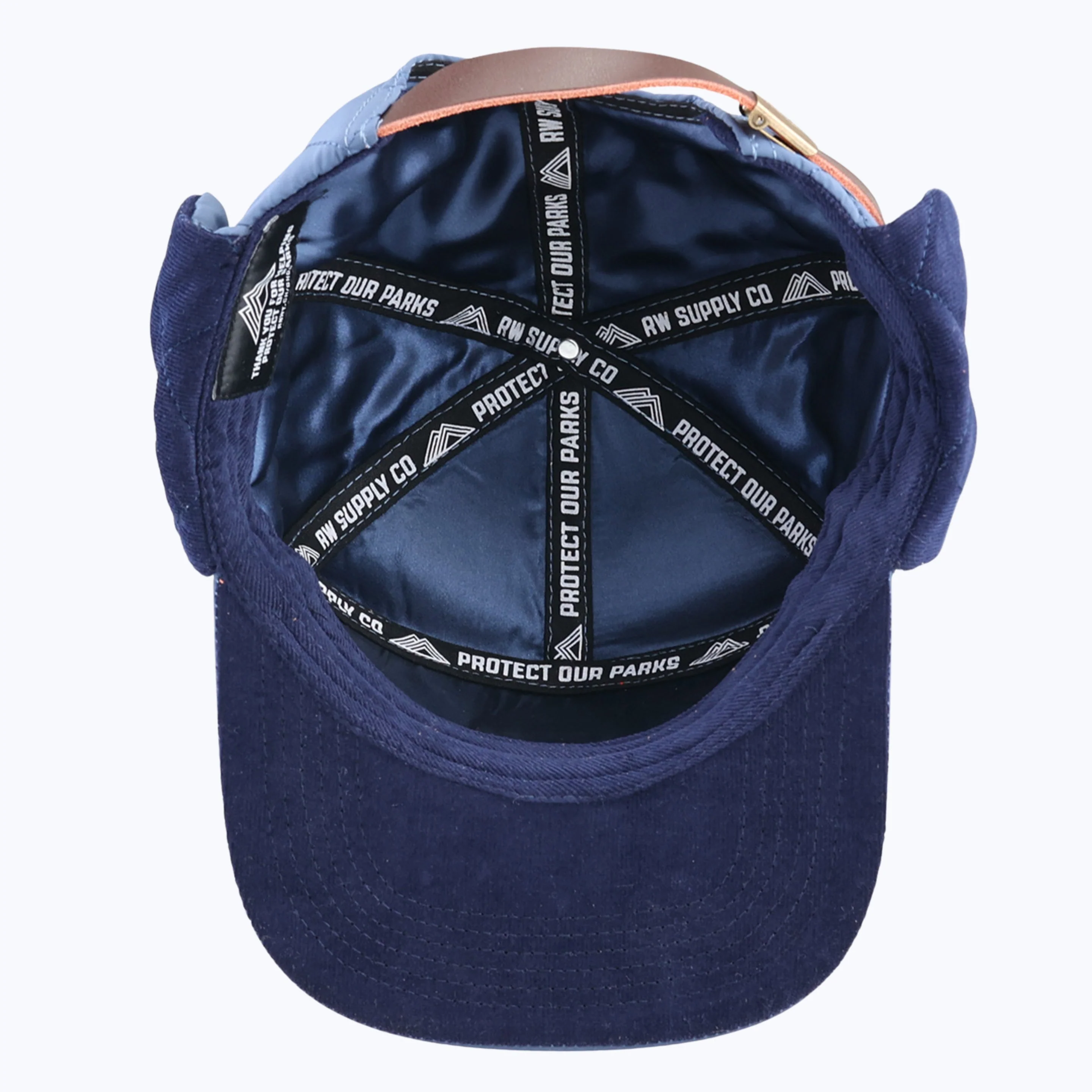 Protect Our Parks Bear 7 Panel Quilted Trapper Outdoor Cap - Navy/Orange - Image 8