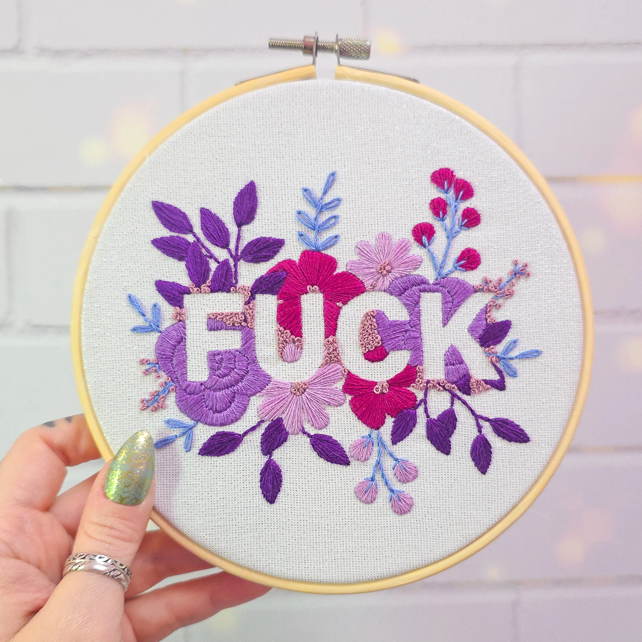 Purple Negative Space FUCK Embroidery Kit - Beginner Friendly - Image 3