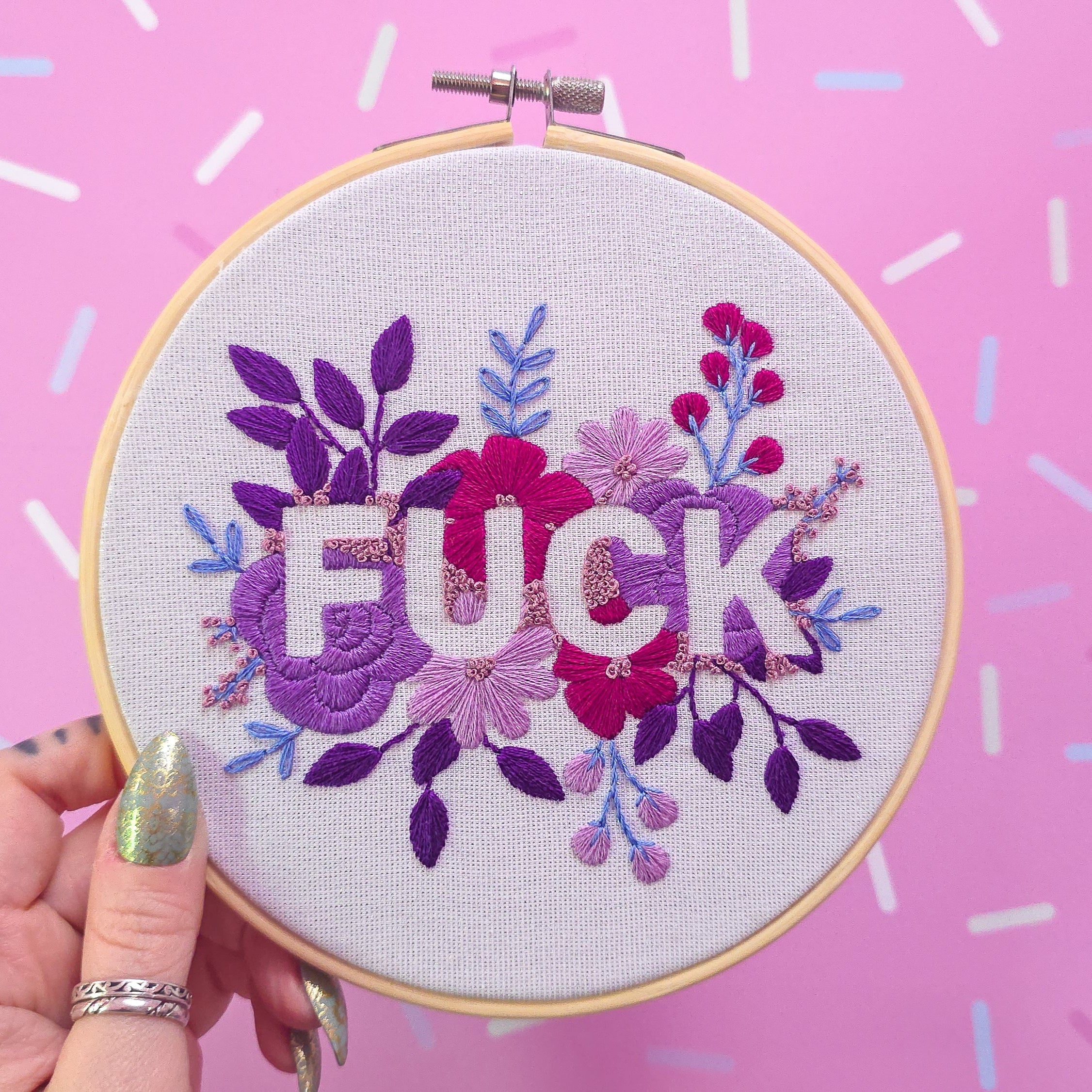 Purple Negative Space FUCK Embroidery Kit - Beginner Friendly - Image 4