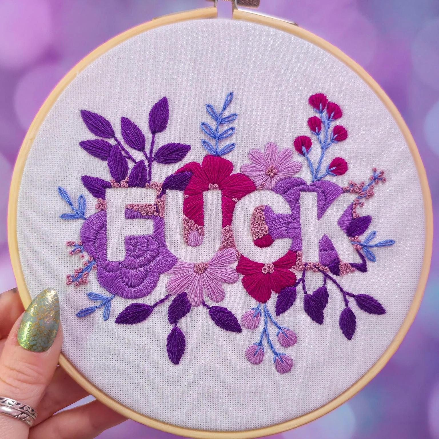 Purple Negative Space FUCK Embroidery Kit - Beginner Friendly - Image 7