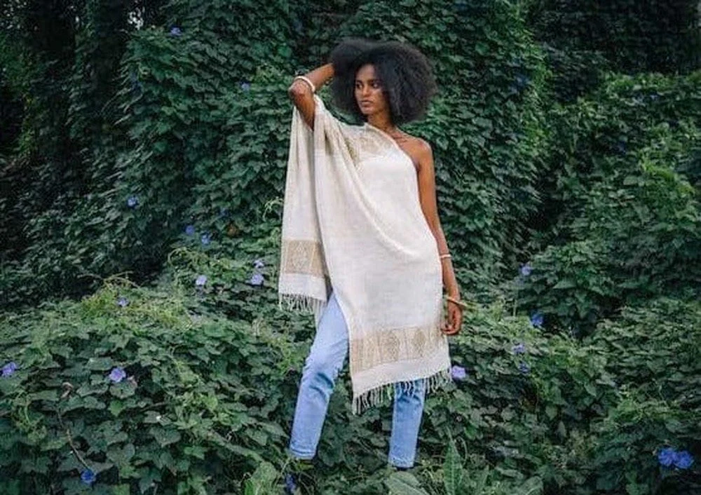 Queen Menon Handwoven Ethiopian Silk Shawl - Image 6