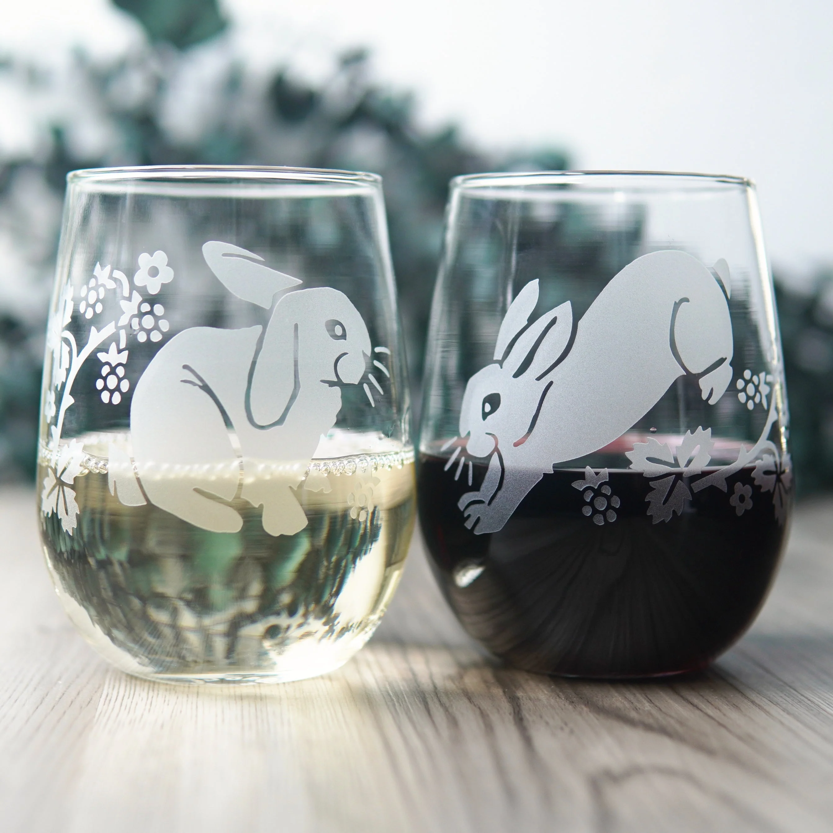 Rabbits Stemless Wine Glass - etched glassware - Image 2
