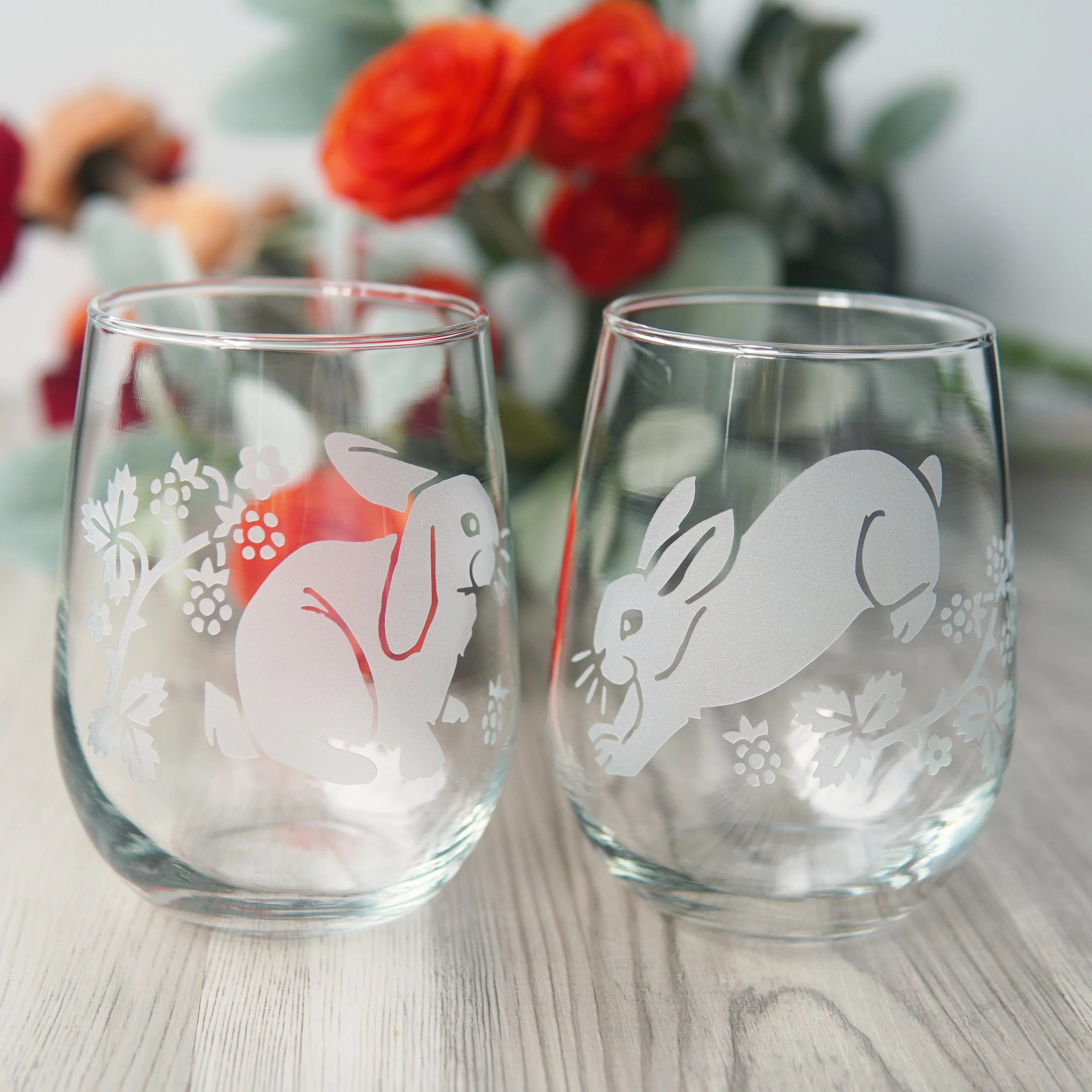 Rabbits Stemless Wine Glass - etched glassware - Image 5