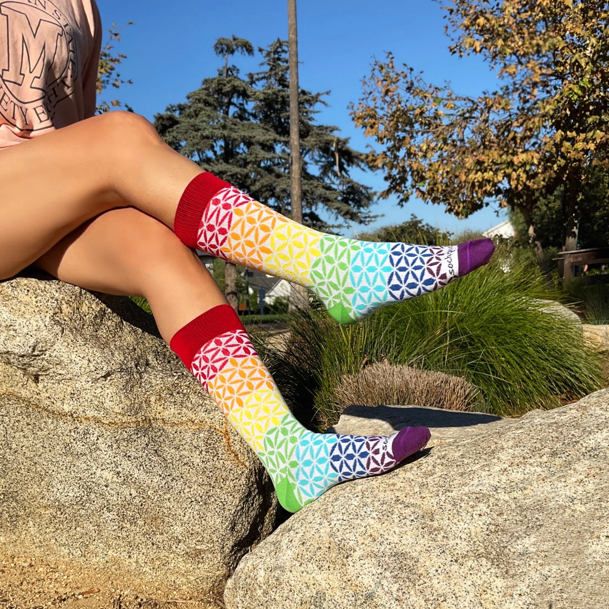 Rainbow Flowers Unisex Adult Socks - Image 3