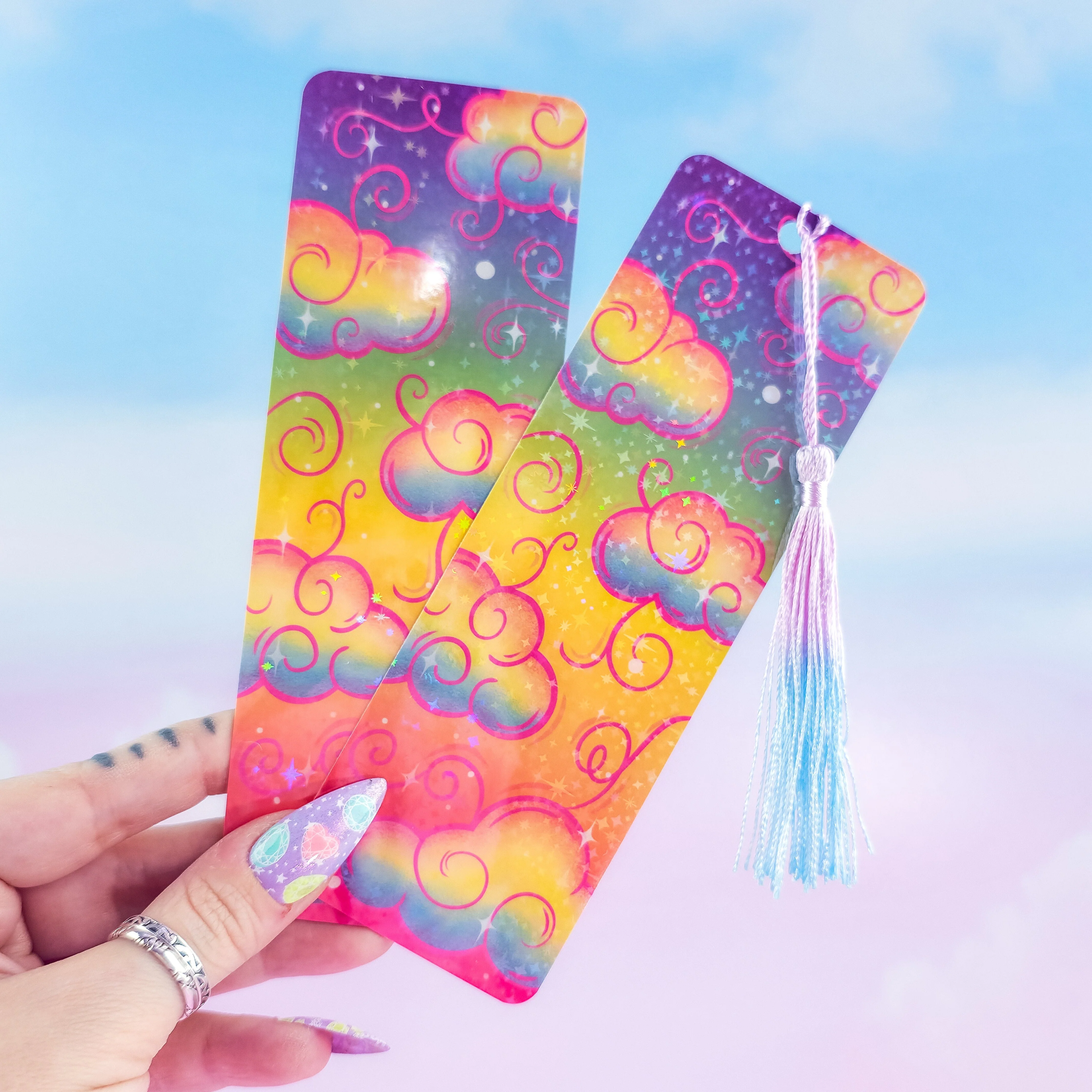 Rainbow Holographic Clouds Bookmark – Cute Colorful Bookmark, Book Lover Gift - Image 4