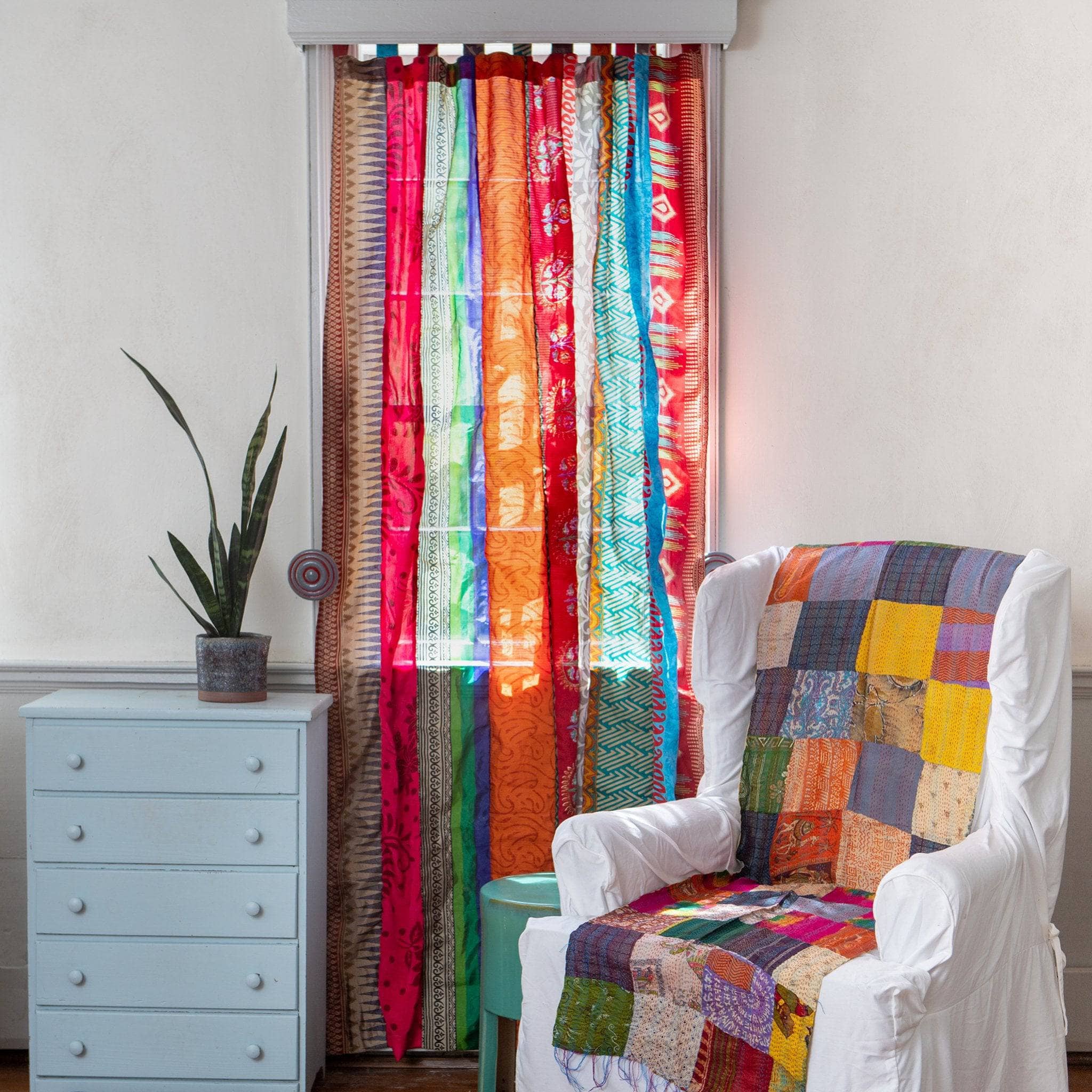 Rainbow Oasis Drapes – Upcycled Boho Curtains - Image 3