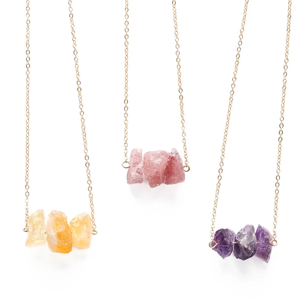 Raw crystal gold necklace | Amethyst nugget | Citrine necklace| Rose quartz necklace - Image 2