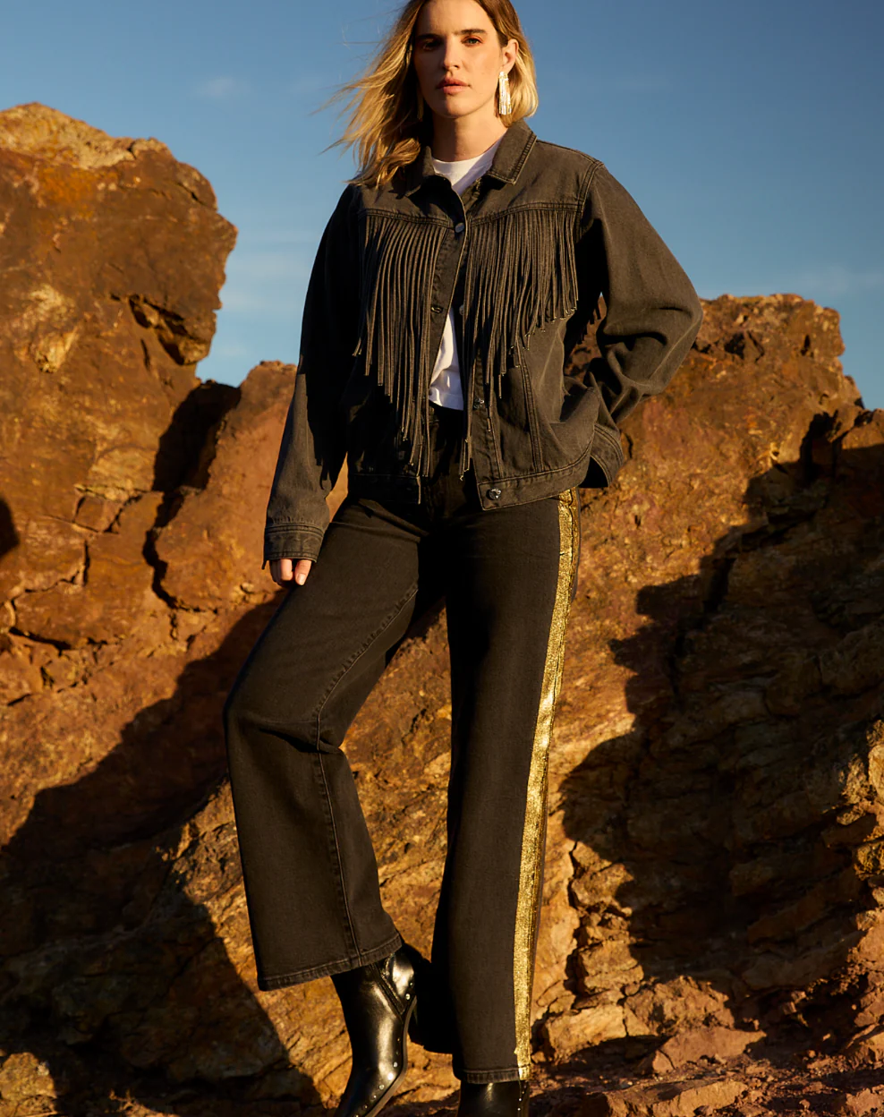 Rebel Wide Leg In Carbon w/ Gold Tuxedo Stripe - Image 2