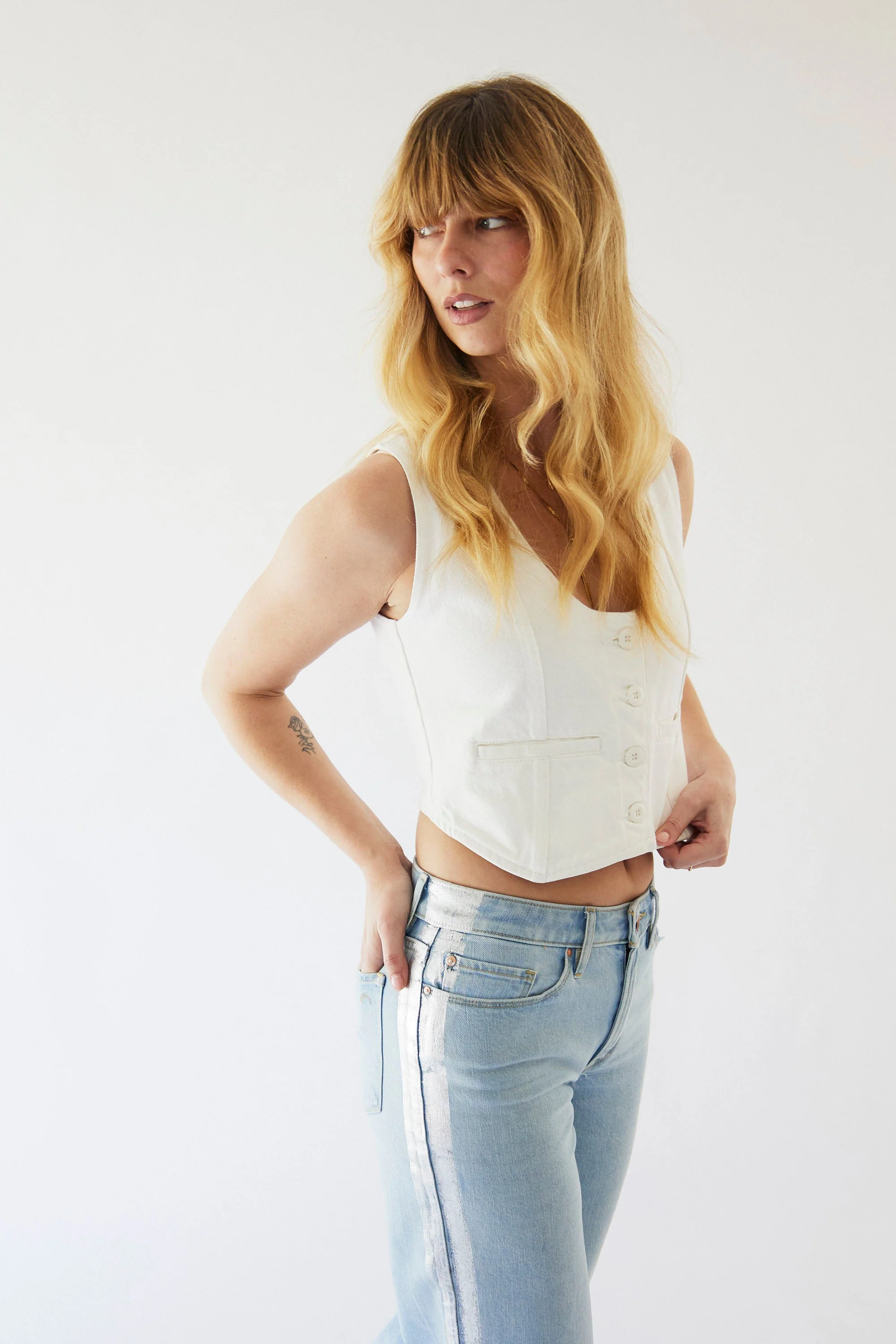 Rebel Wide Leg In Noa Wash w/ Silver Tuxedo Stripe - Image 3