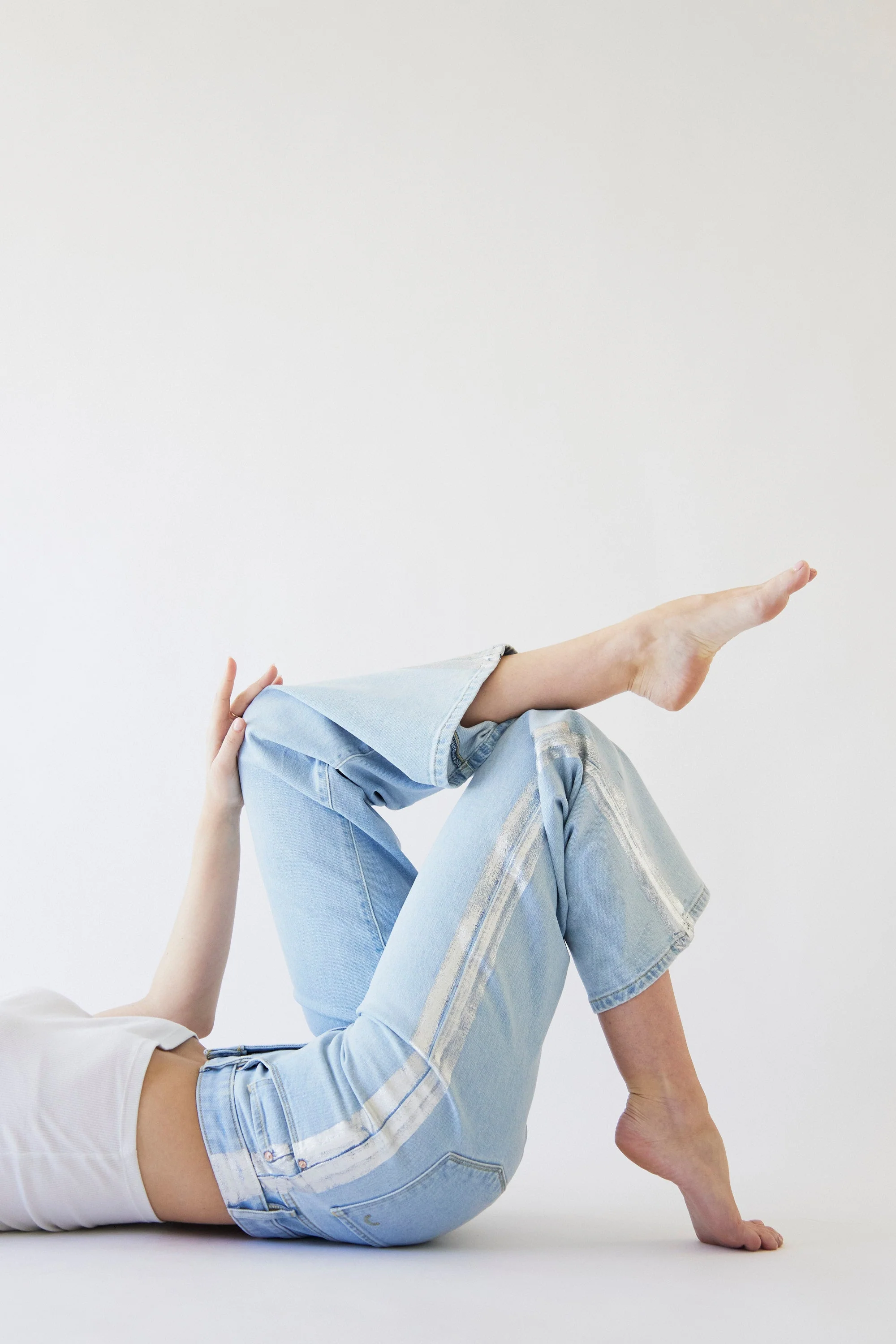 Rebel Wide Leg In Noa Wash w/ Silver Tuxedo Stripe - Image 5
