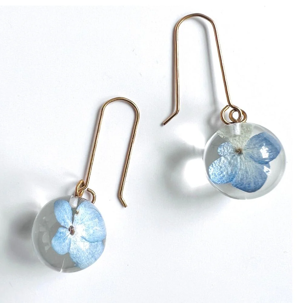 Resin Sphere Earrings with Hydrangea Flowers - Image 3