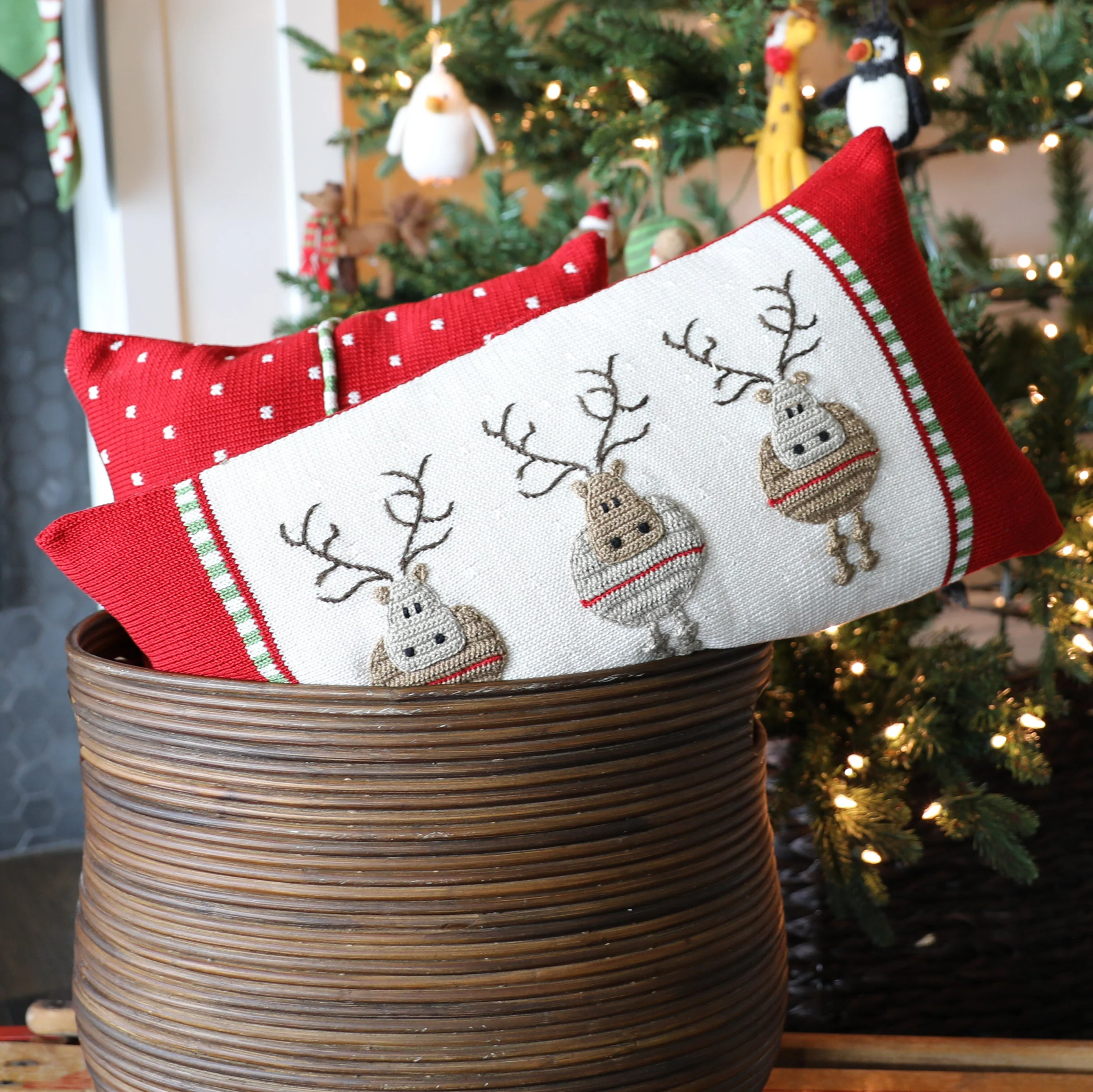 Round Reindeer Lumbar Pillow - Image 4
