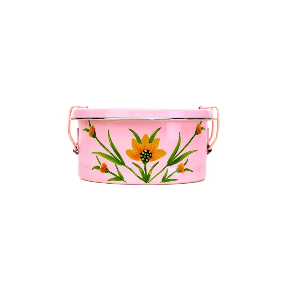 Round Steel Tiffin Container - Pink Floral 4.75" - Image 3