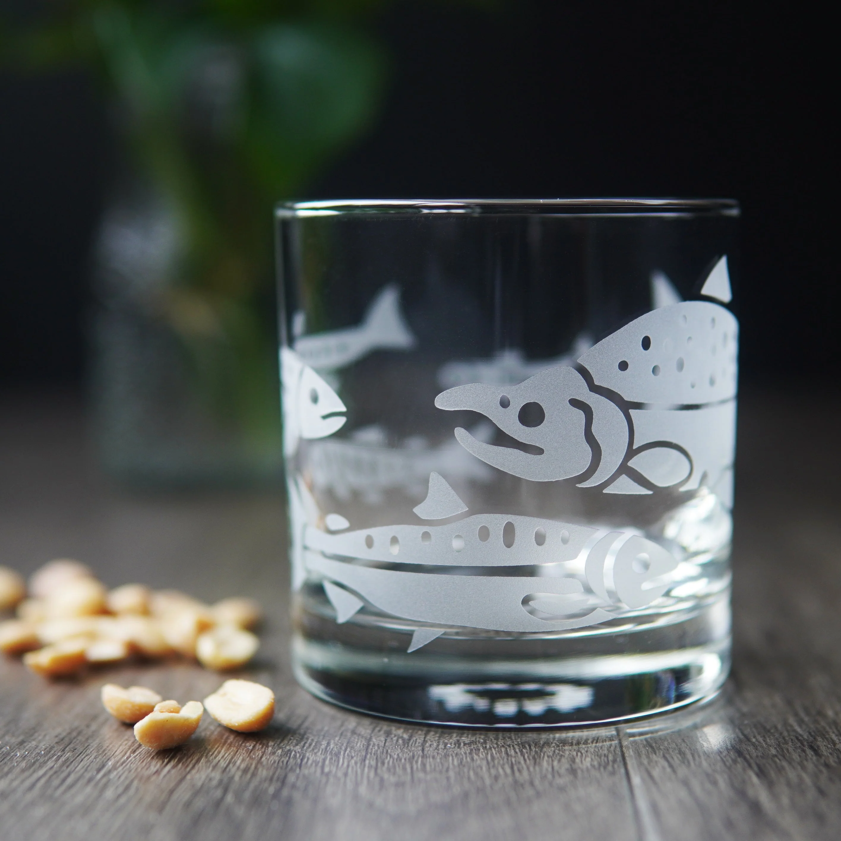 Salmon Lowball Glass - etched fish glassware - Image 2