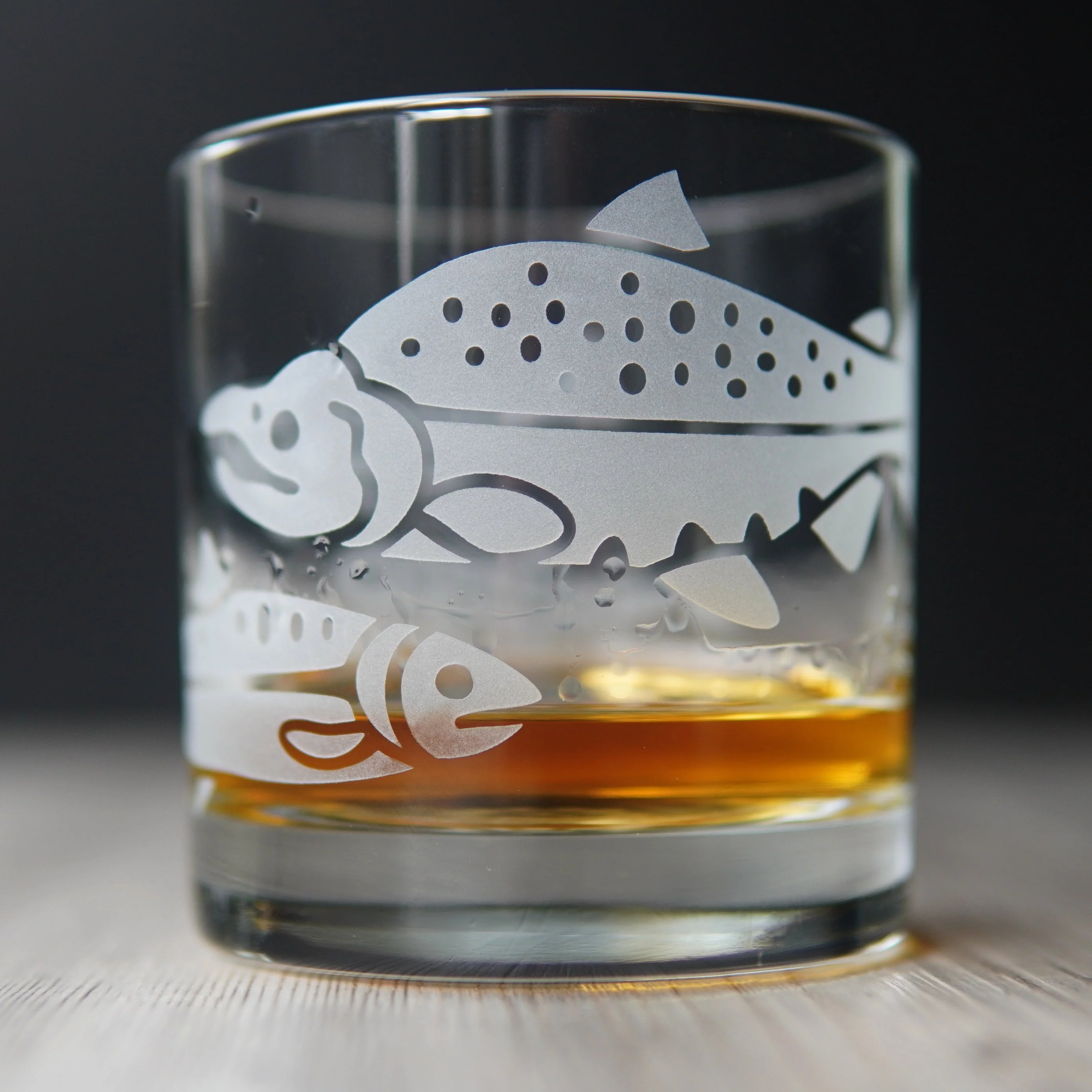 Salmon Lowball Glass - etched fish glassware - Image 4