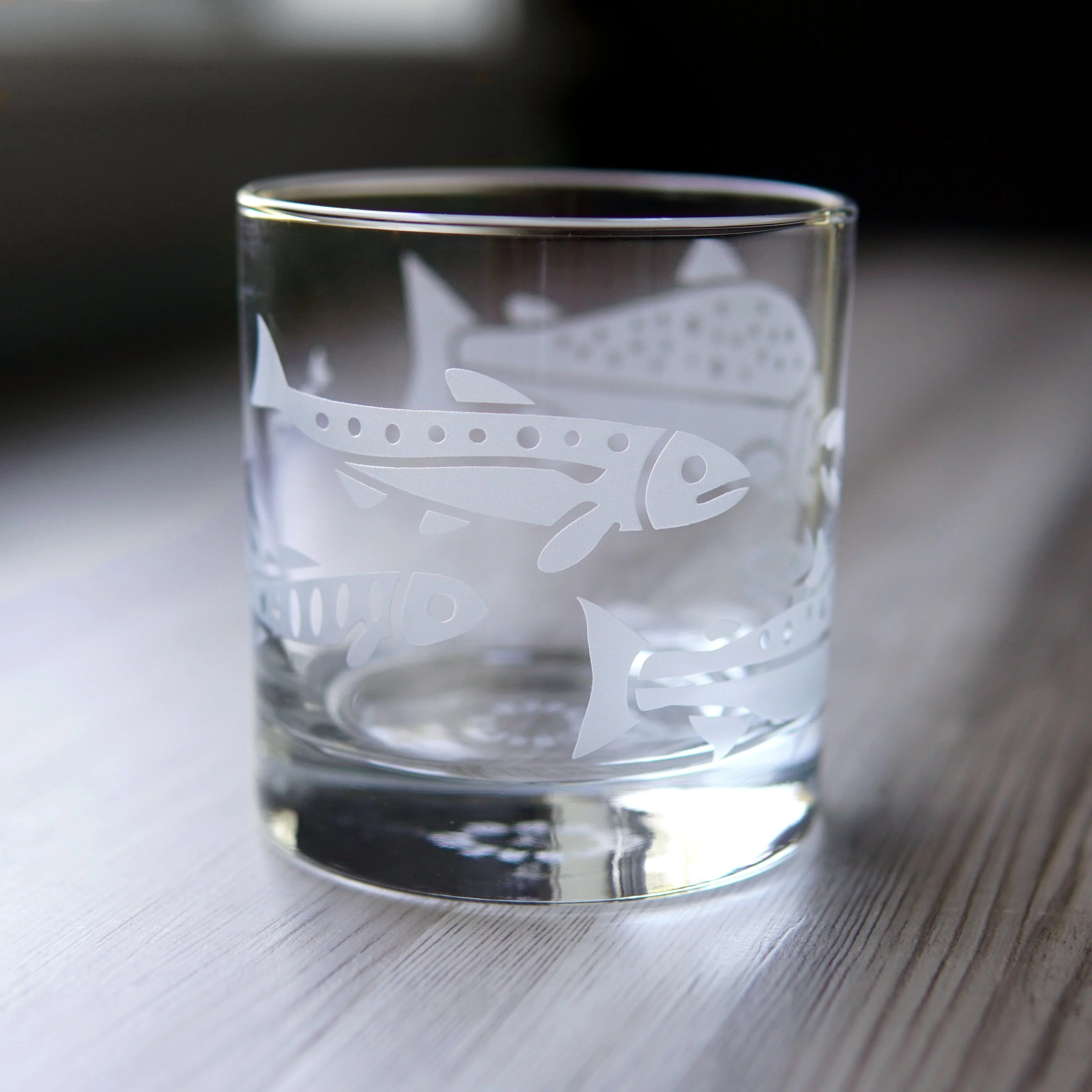 Salmon Lowball Glass - etched fish glassware - Image 6