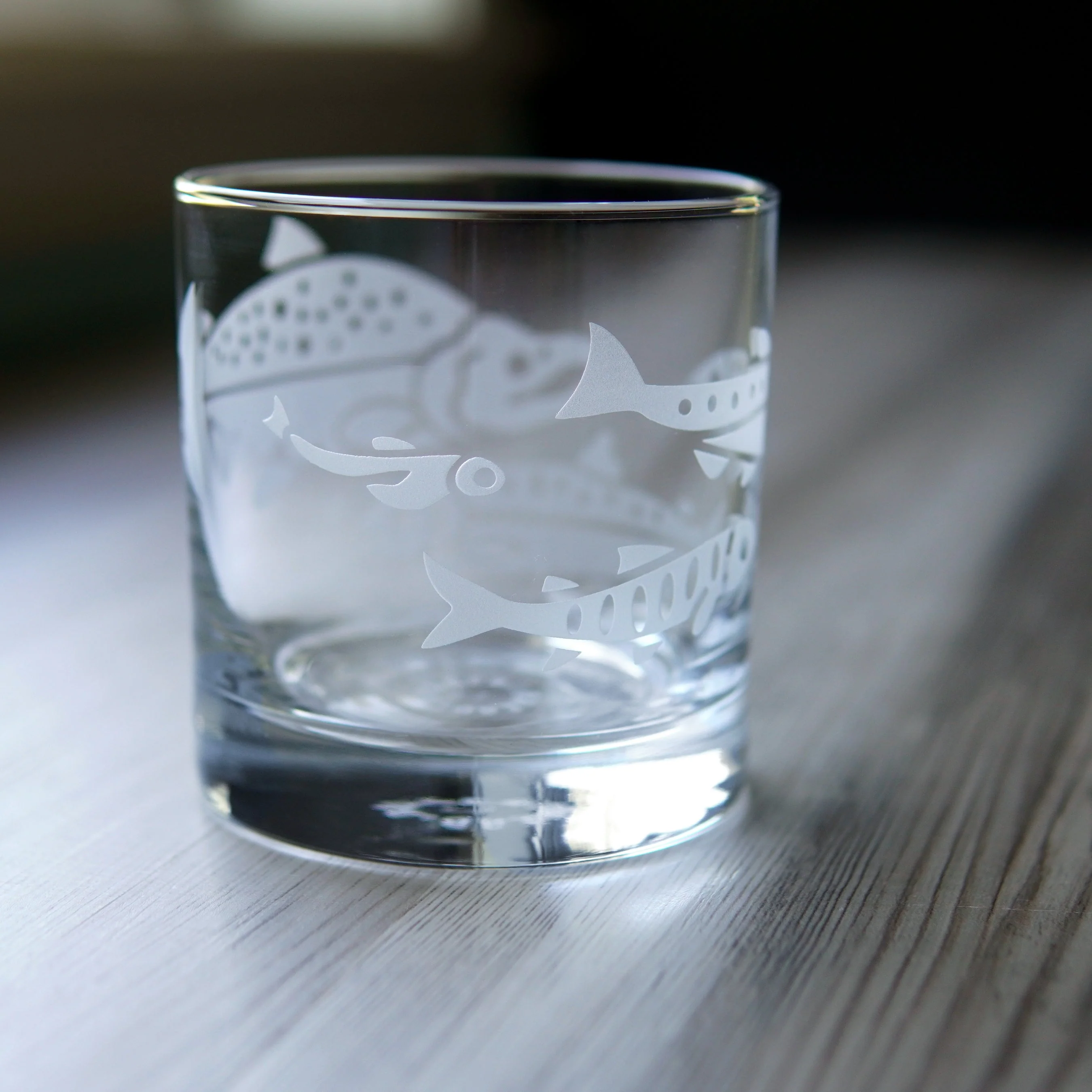 Salmon Lowball Glass - etched fish glassware - Image 7