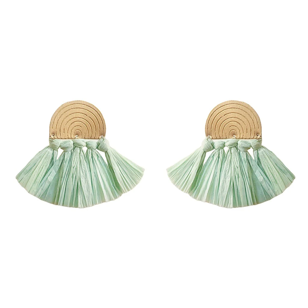 Sea Green Raffia Fan Earrings