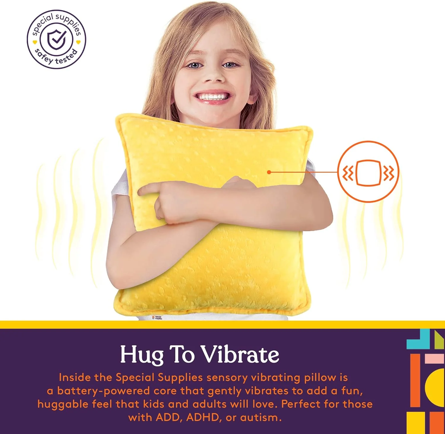 Sensory Vibrating Pillow - Pink & Yellow - Image 4