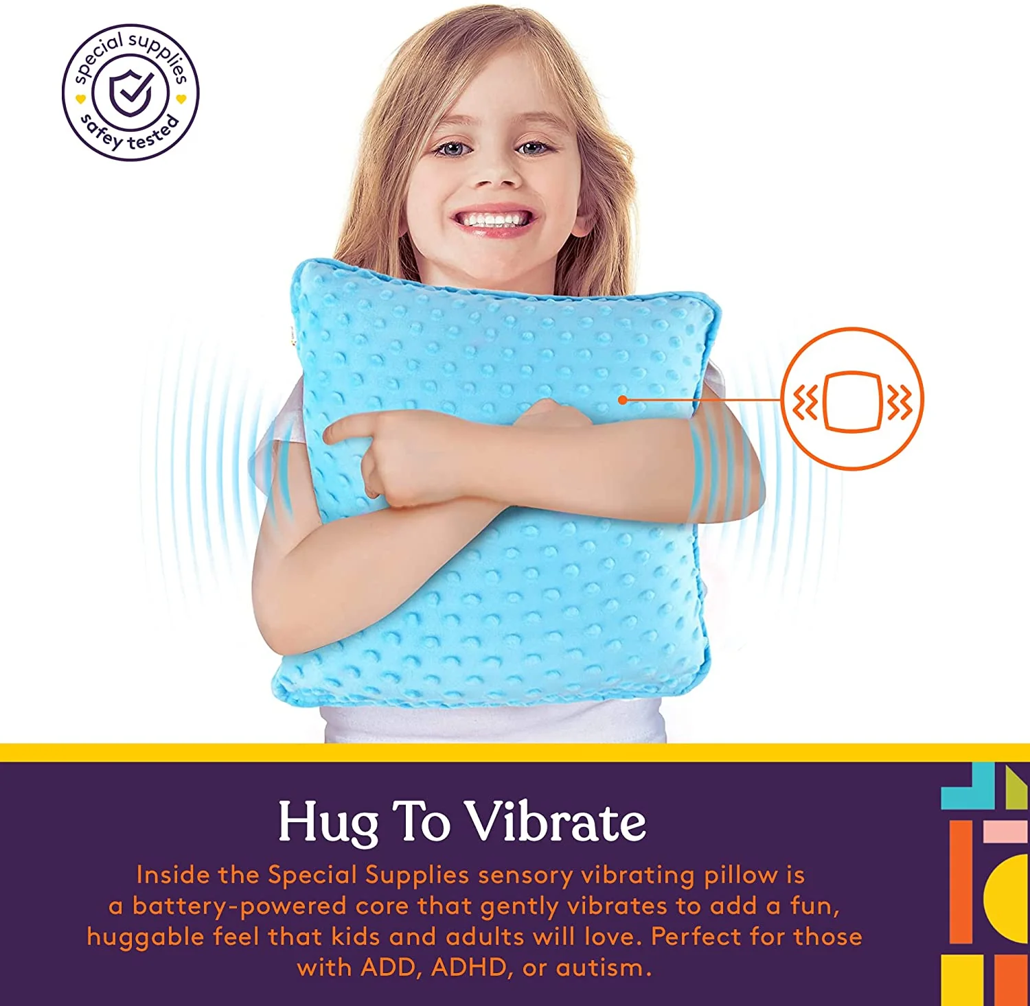 Sensory Vibrating Pillow â Pressure-Activated Calming Support for Kids & Adults, 12â Plush with Textured Bumps, 3 Vibration Modes, Music & Voice Recording (Blue) - Image 5