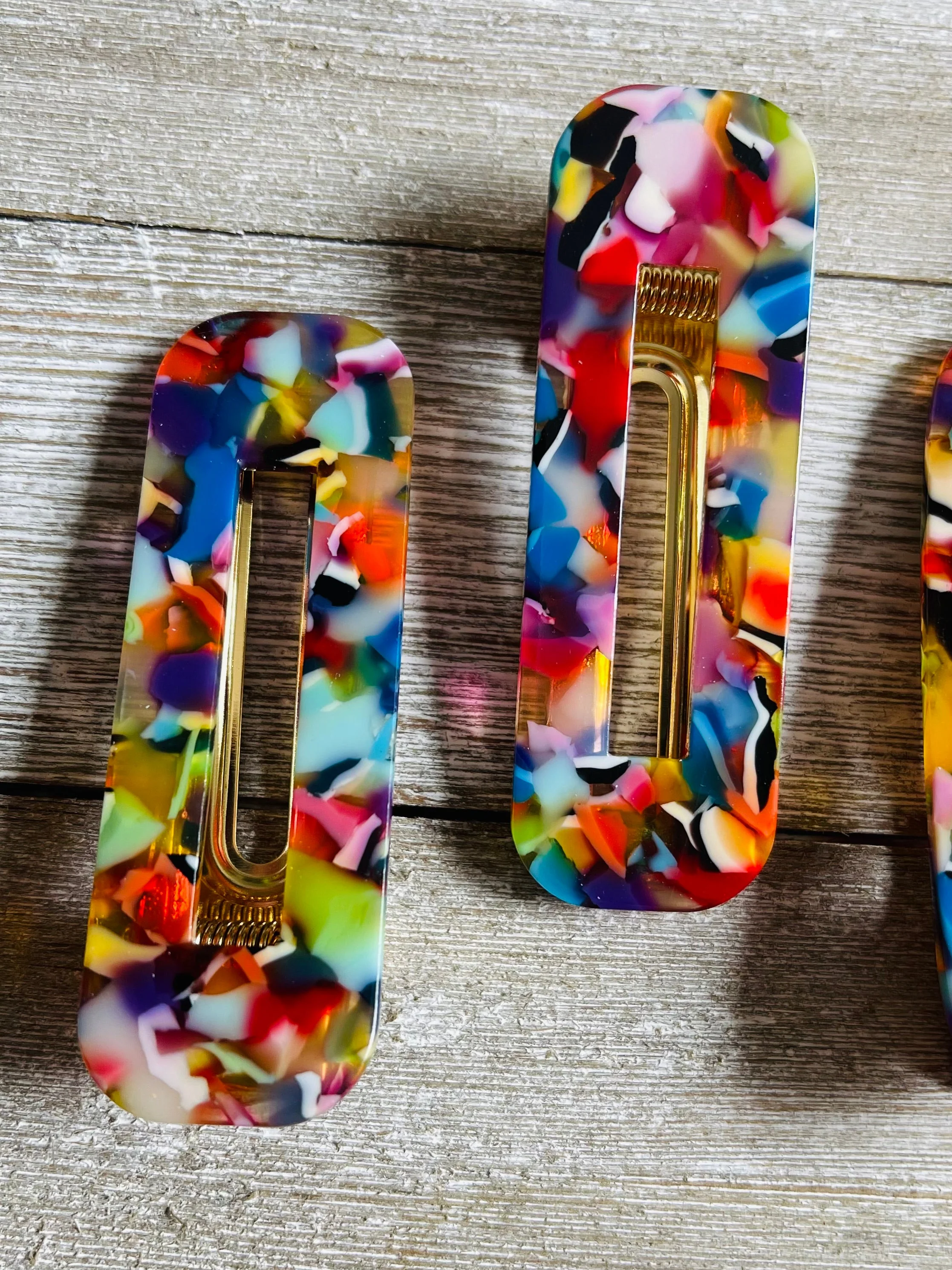 Set of 2 Rainbow Mosaic Acetate Alligator Hair Clips - Image 2