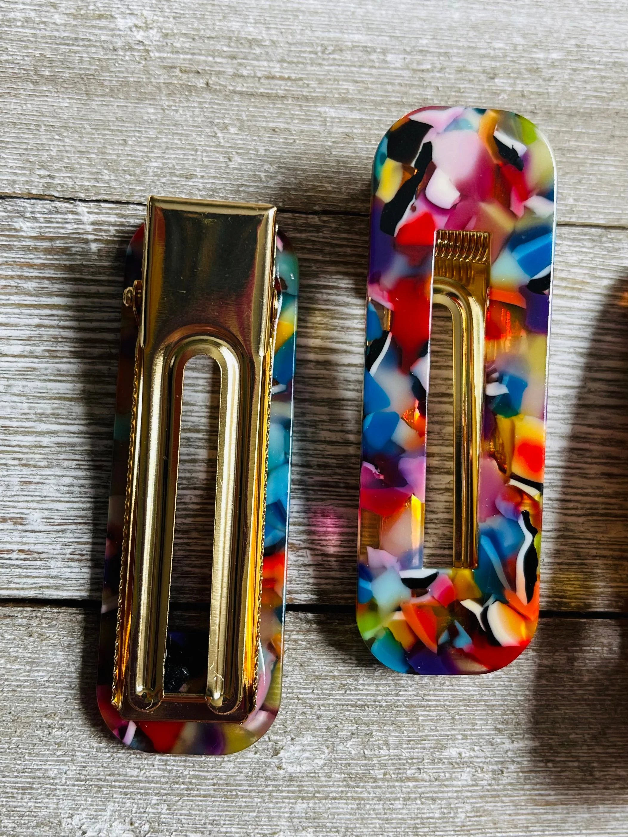 Set of 2 Rainbow Mosaic Acetate Alligator Hair Clips - Image 3
