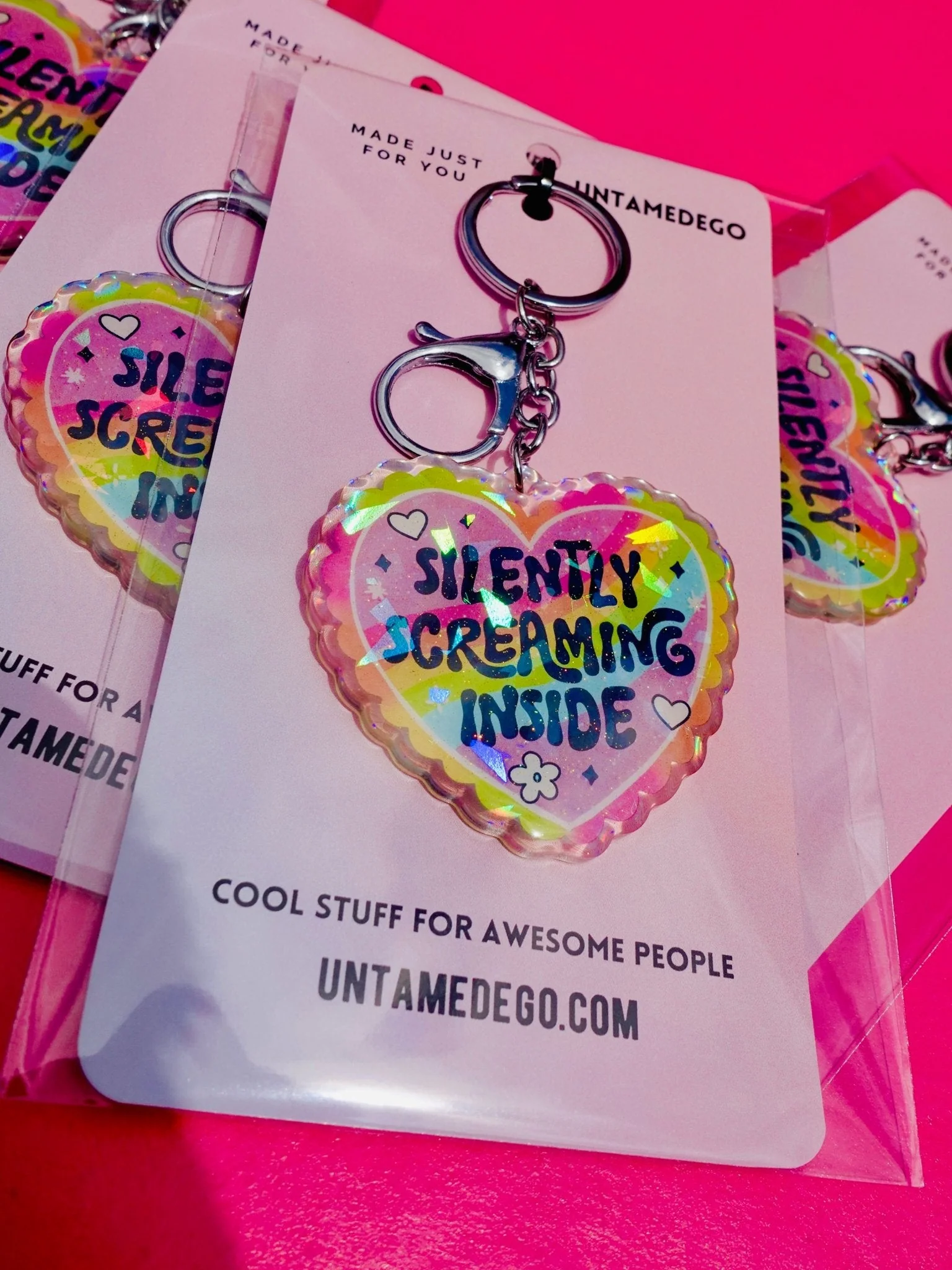 Silently Screaming Inside Holographic Heart Holographic Keychain - Image 4