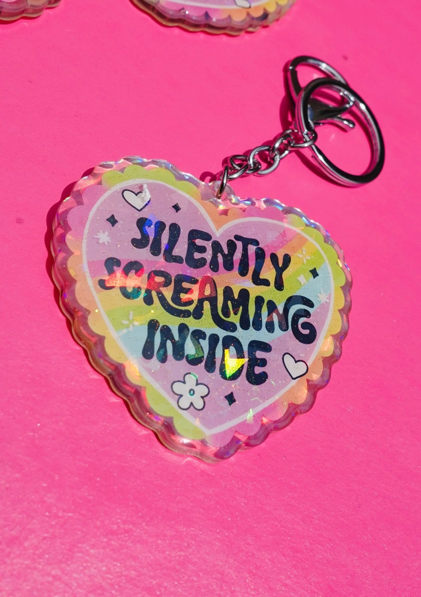 Silently Screaming Inside Holographic Heart Holographic Keychain - Image 6