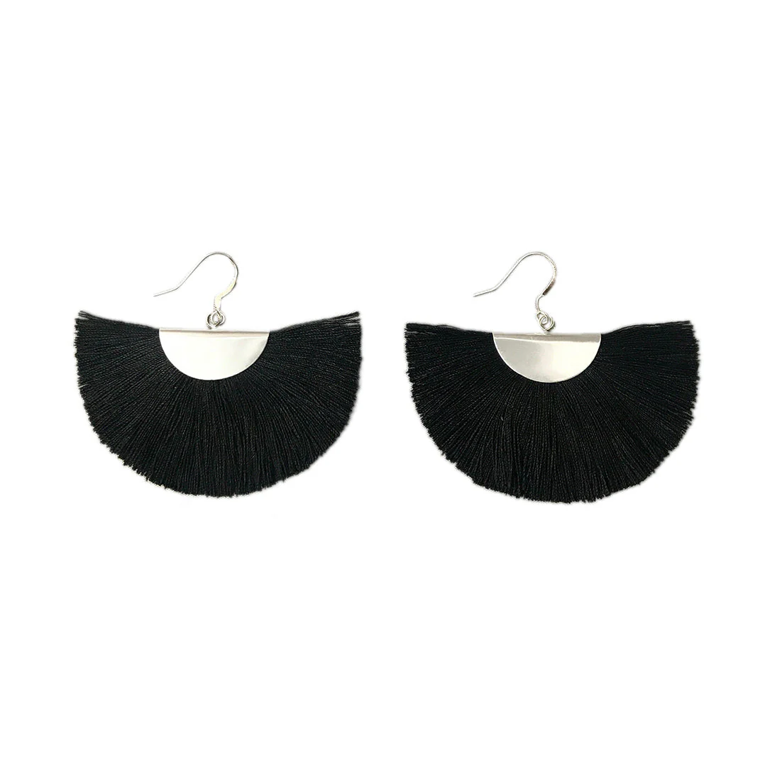 Silver Half Moon Fan Earrings - Image 2