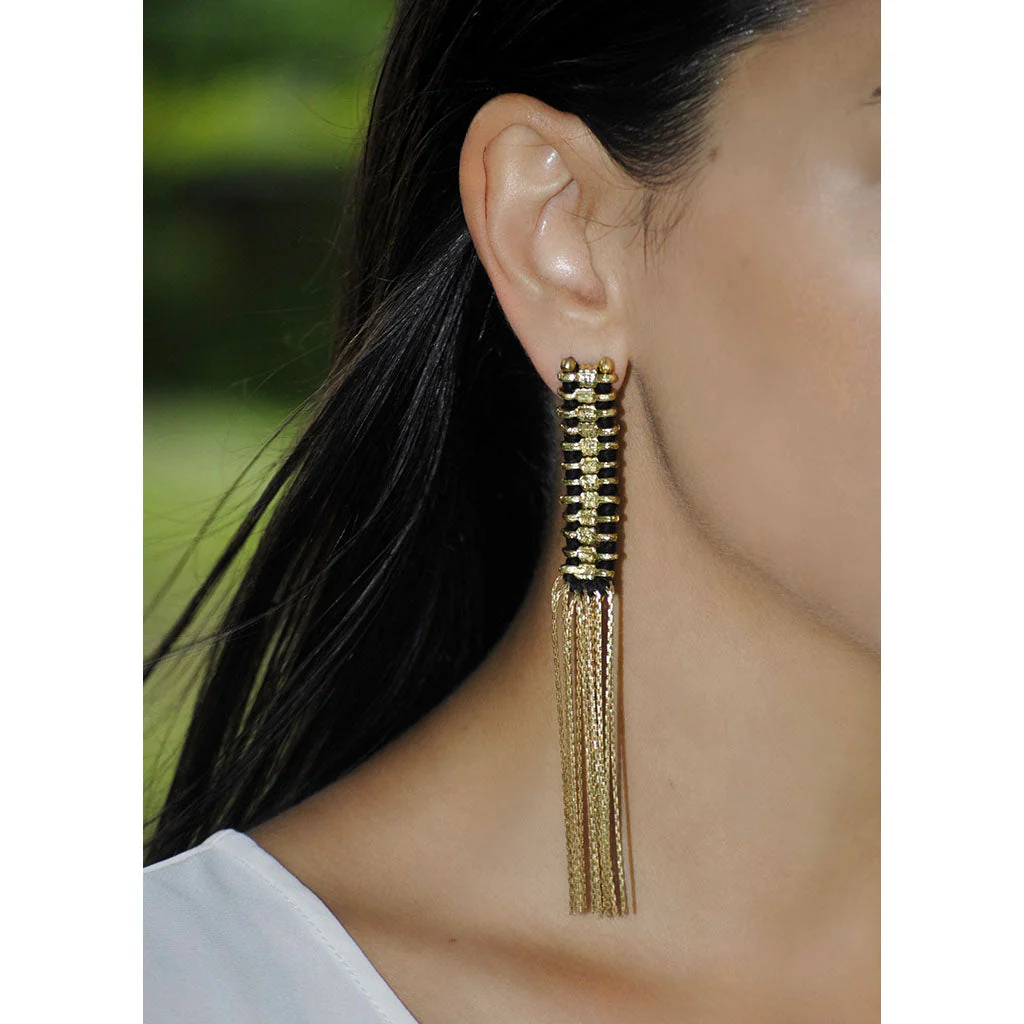 Silver Temple Tassel Earrings - Image 3